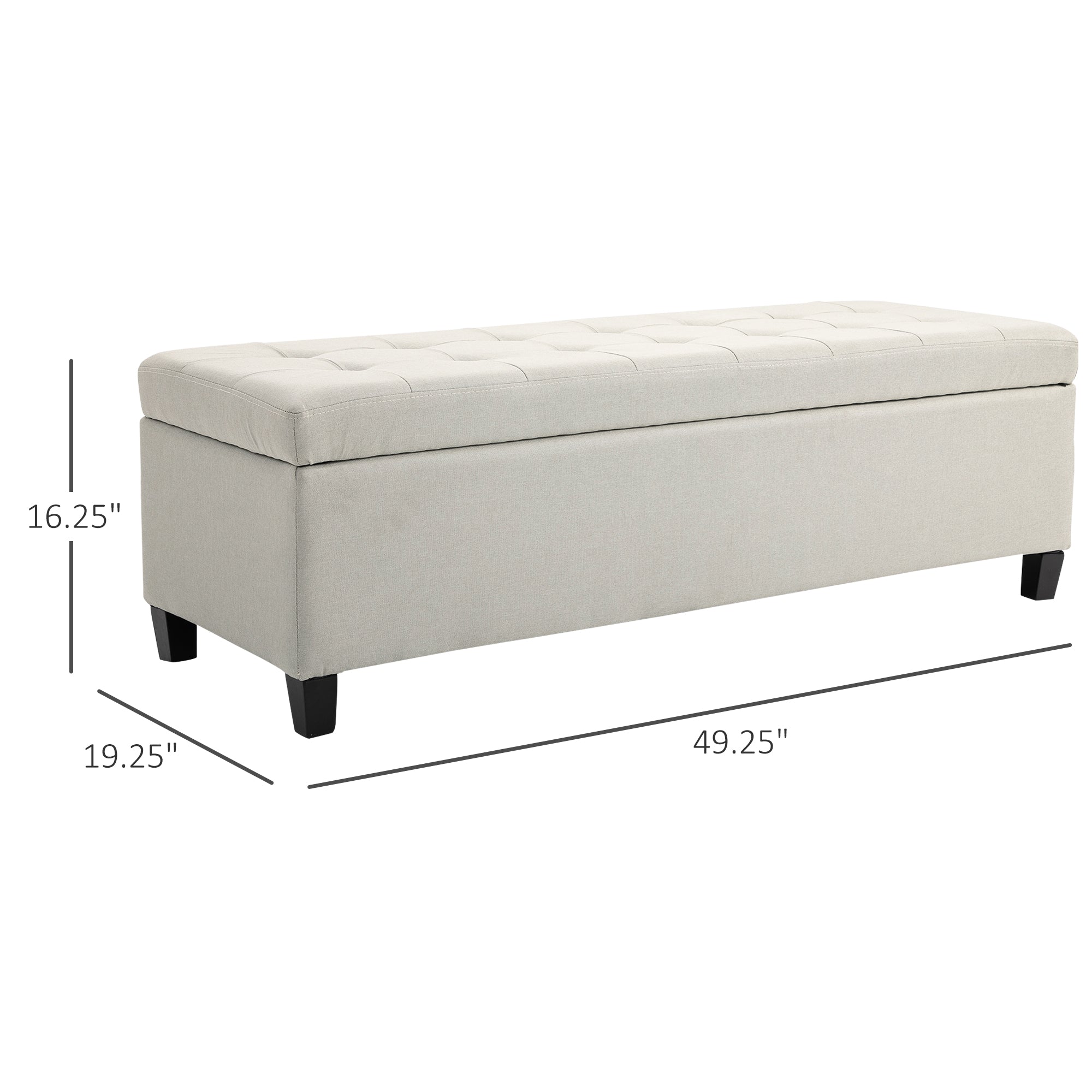 51" Ottoman Storage Bench Linen Fabric Storage Chest with Lift Top Tufted Beige