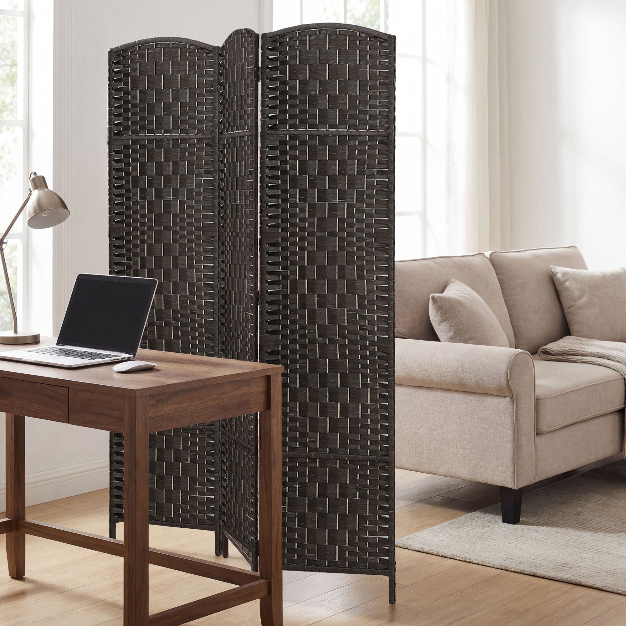 Room Divider, 3 Panel Folding Privacy Screen, 70.9" Tall Portable Wicker Weave Partition Wall Divider for Bedroom, Home Office, Coffee