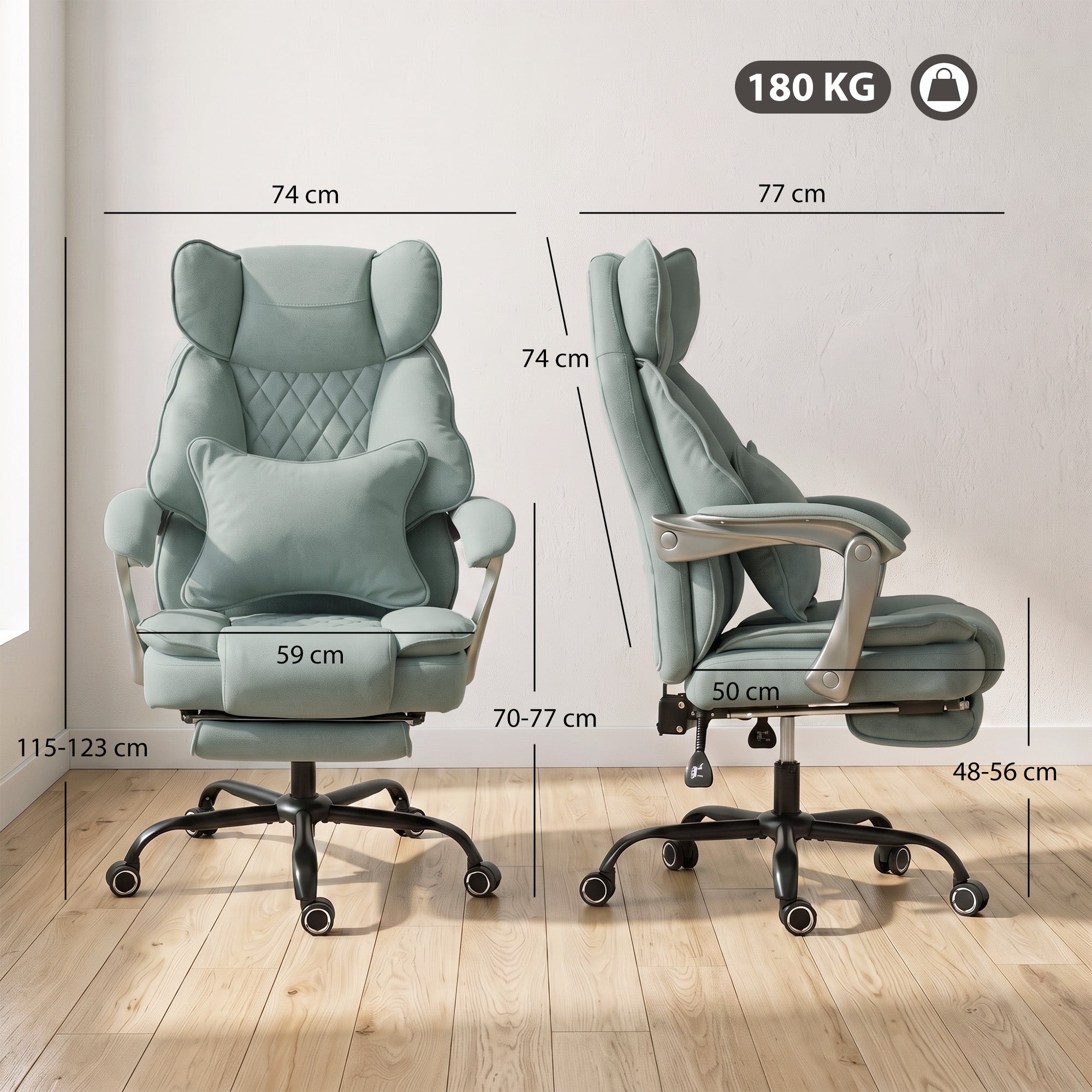 Executive Office Chair with Footrest, 180kg 400lb Big and Tall Leathaire Desk Chair with Wide Seat, Reclining Back, Lumbar Support, Built-in Headrest, Class 4 Gas Lift, Swivel Wheel, Blue