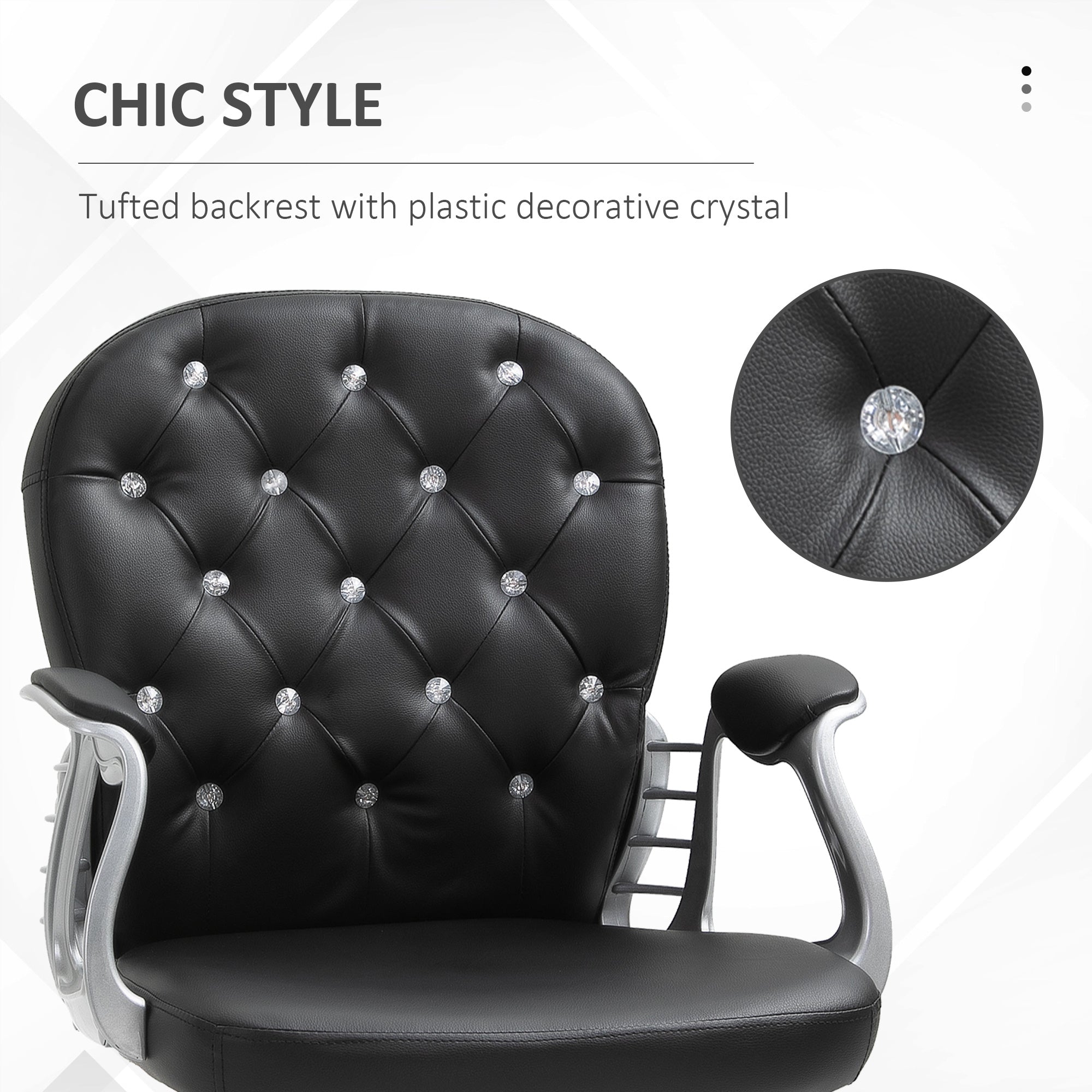 Vinsetto Faux Leather Vanity Office Chair, Button Tufted Swivel Chair with Adjustable Height, Padded Armrests and Tilt Function, Black