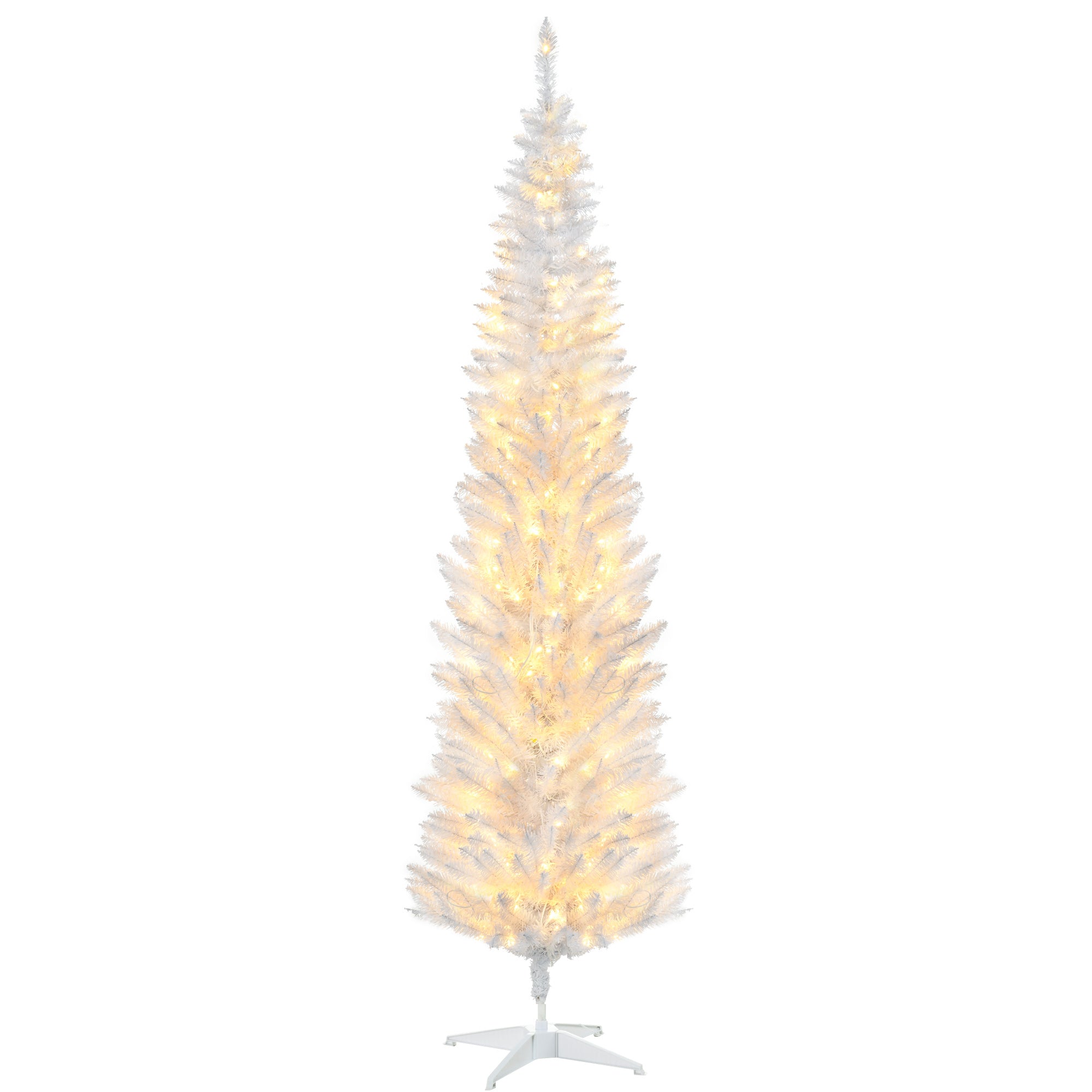 7ft Pencil Christmas Tree Slim Artificial Tree with Realistic Branches and Warm White LED Lights White