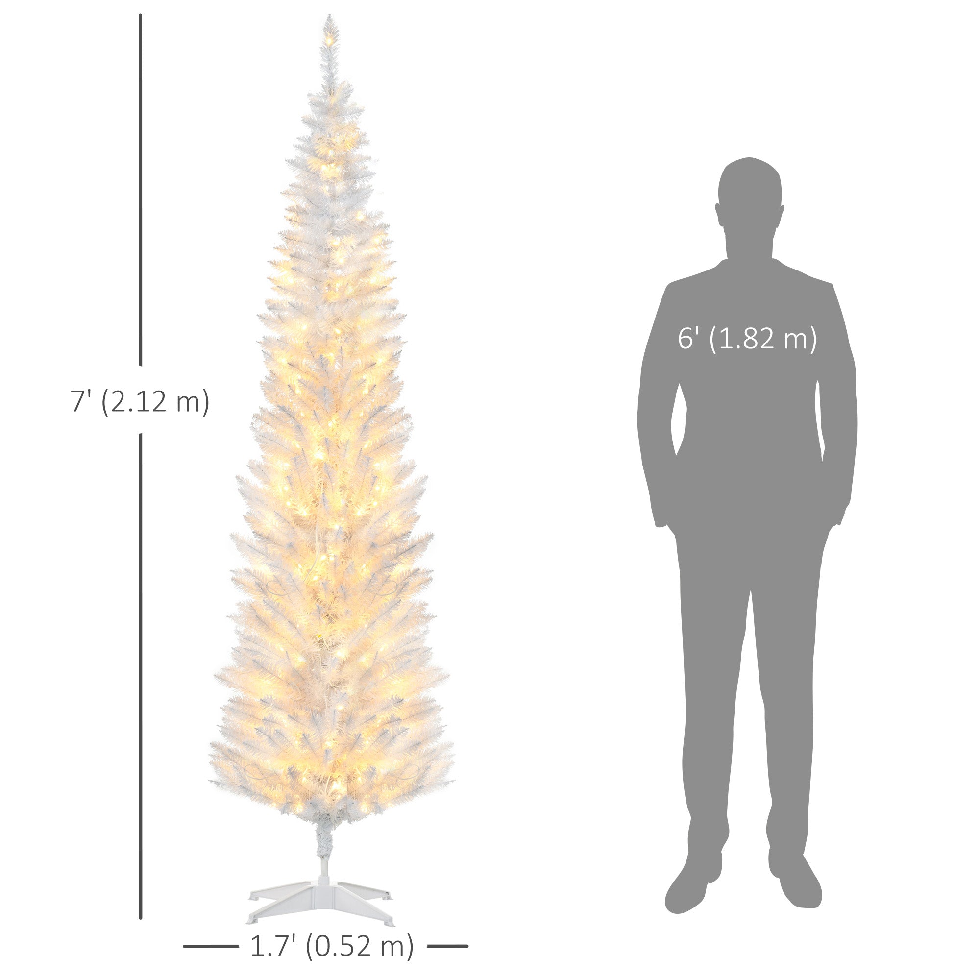 HOMCOM 7 ft Pre-Lit Noble Fir Slim Artificial Christmas Tree with 499 Tips and 200 Warm White LED Lights, White