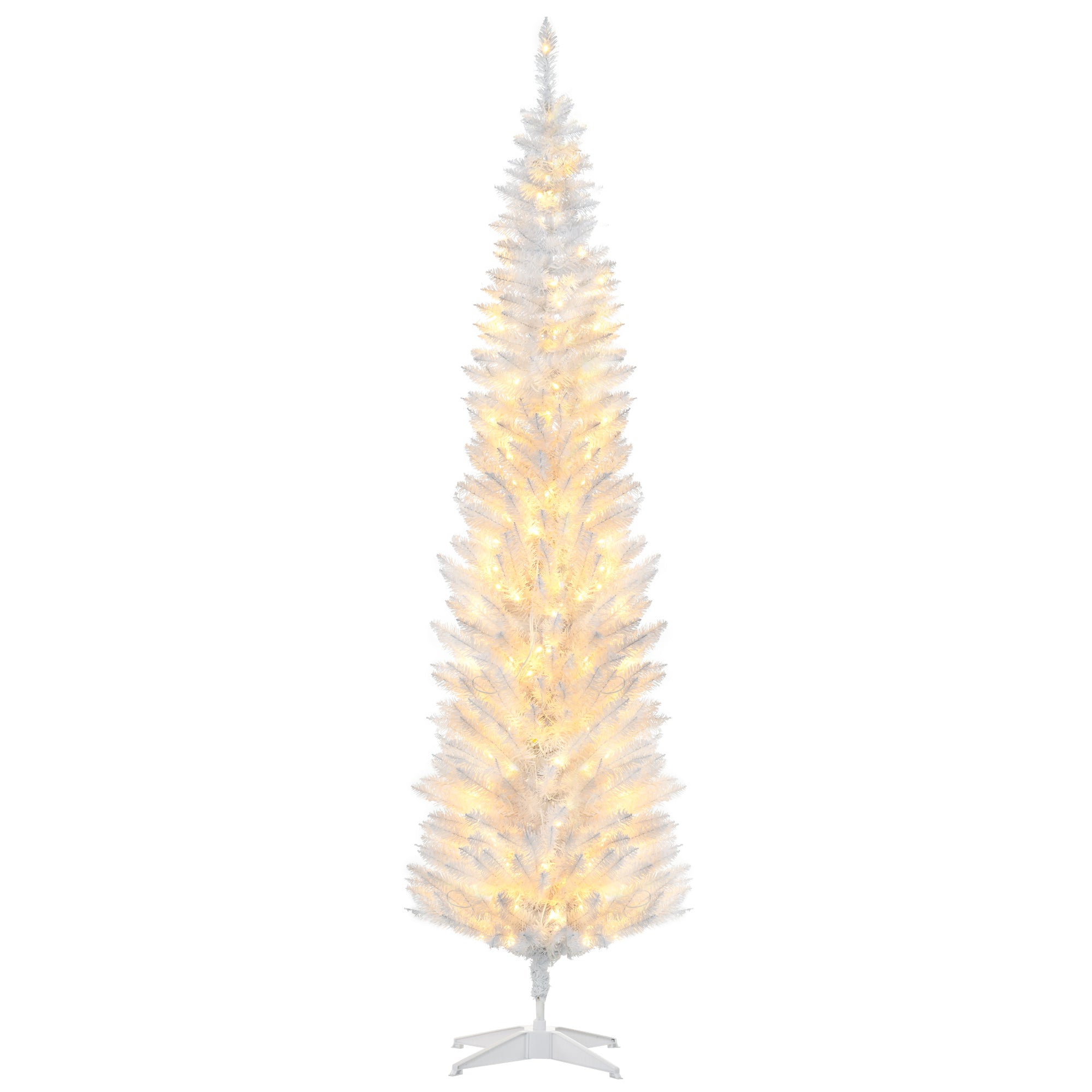 7ft Pencil Christmas Tree Slim Artificial Tree with Realistic Branches and Warm White LED Lights White