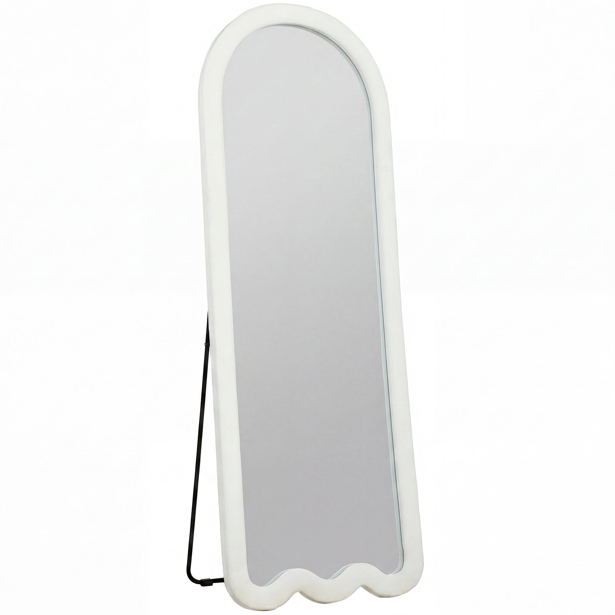 64"x 24" Full Length Mirror, Free Standing, Leaning or Wall Mounted Full Body Mirror, Soft Padded Frame and Arched Wavy Design for Bedroom, Living Room, White