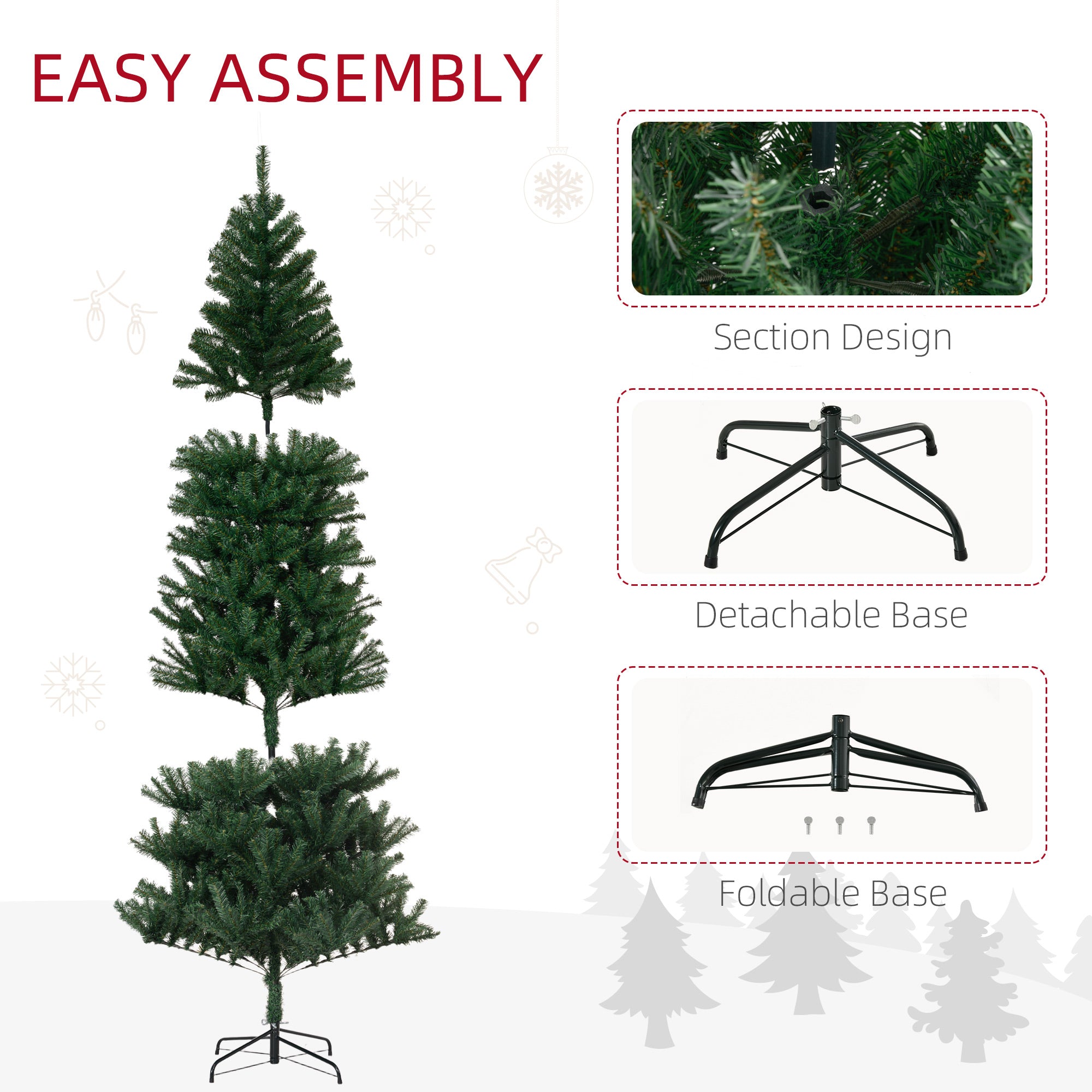 8' Artificial Christmas Tree Unlit Xmas Tree with Realistic Branch Tips for Indoor Home Holiday Green