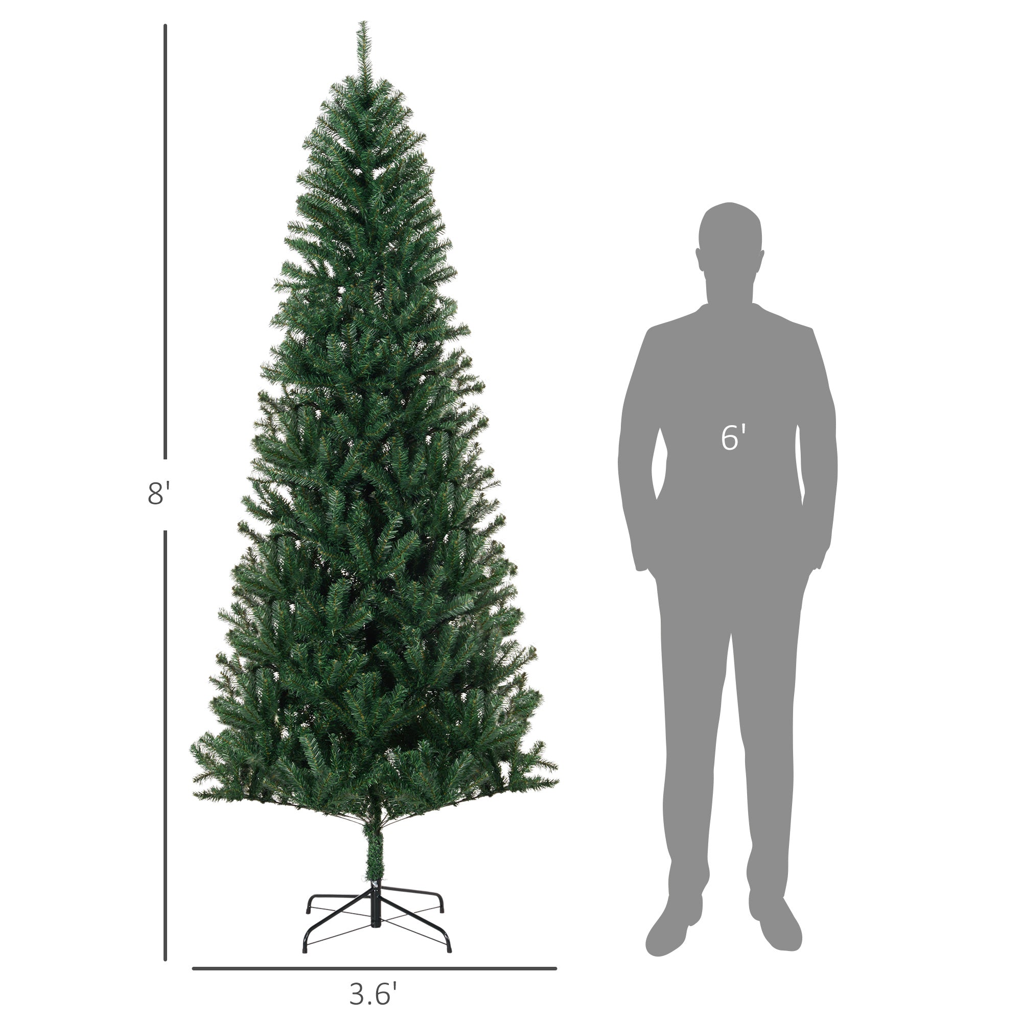 8' Artificial Christmas Tree Unlit Xmas Tree with Realistic Branch Tips for Indoor Home Holiday Green