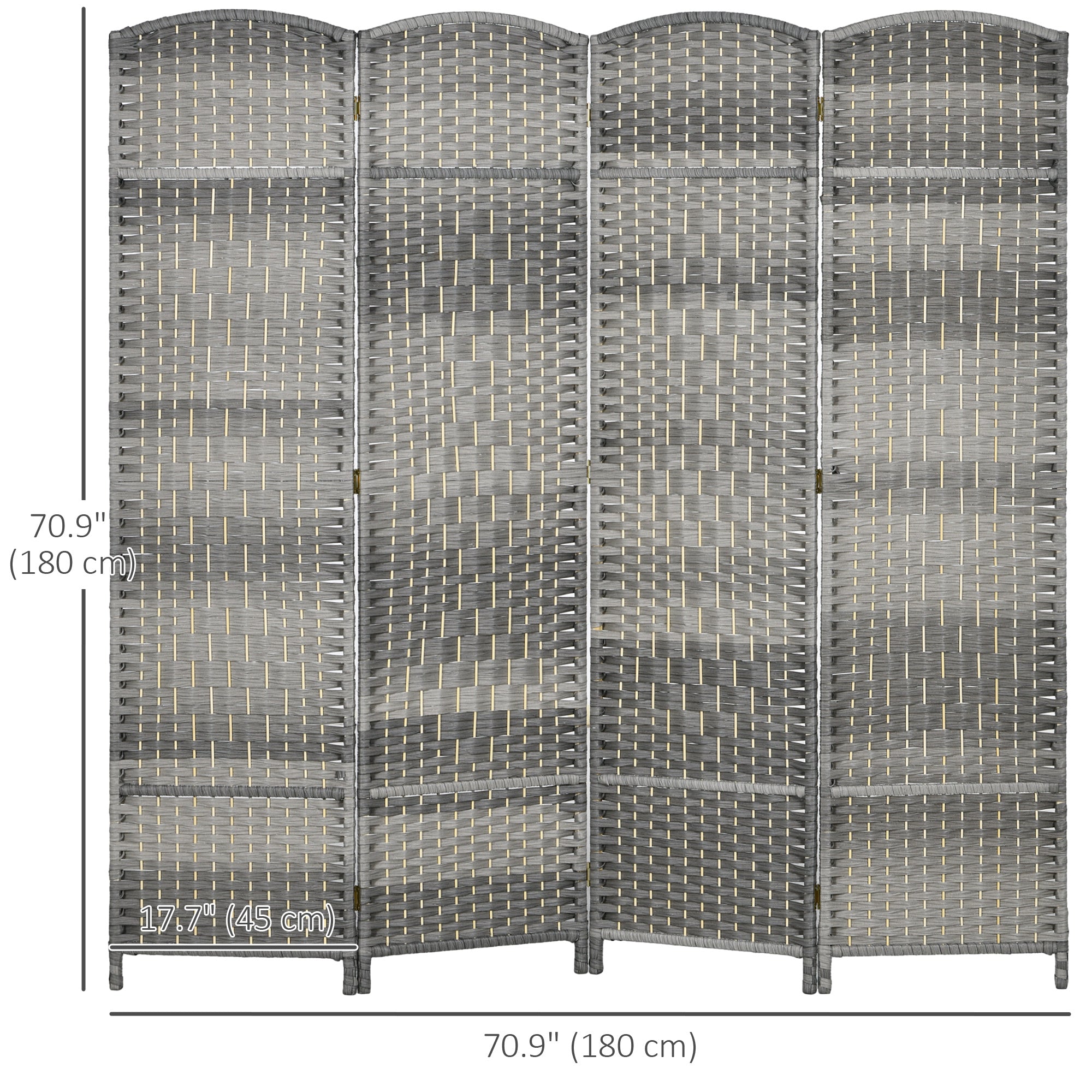 HOMCOM 4 Panels Room Divider, 6 Ft Tall Indoor Portable Folding Privacy Screens, Handwoven Freestanding Partition Wall Divider for Home Office, Gradient Grey