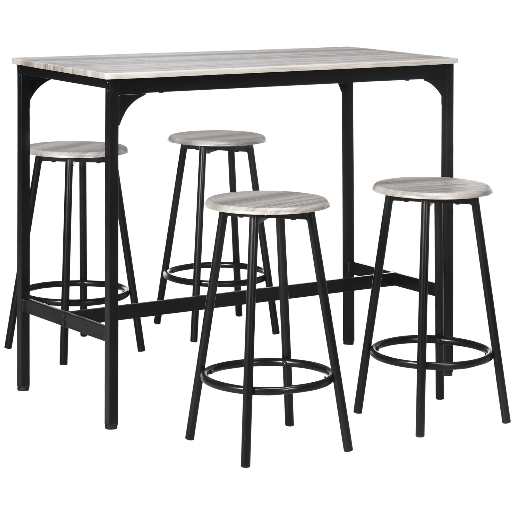 HOMCOM 5-Piece Counter Height Bar Table Set, Dining Table Set for 4 with Bar Stools, Kitchen Table and Chairs for Pub, Dining Room, Grey