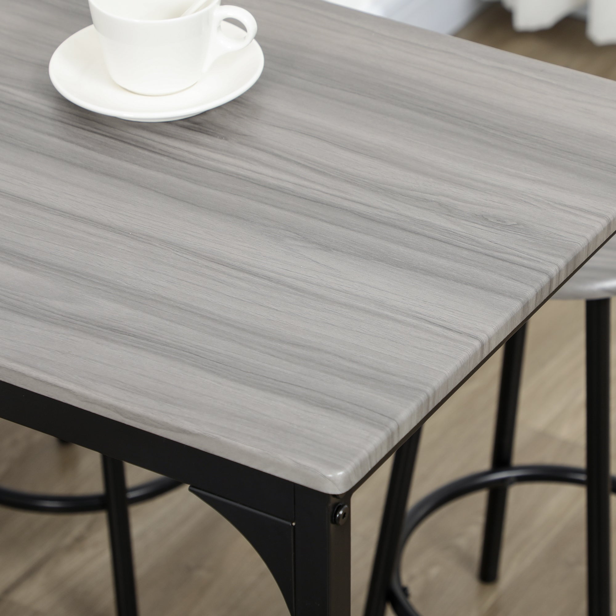 HOMCOM 5 Piece Bar Table Set, Industrial Dining Table Set for 4 with Stools, Metal Frame, Footrest for Kitchen, Living Room, Small Space, Grey