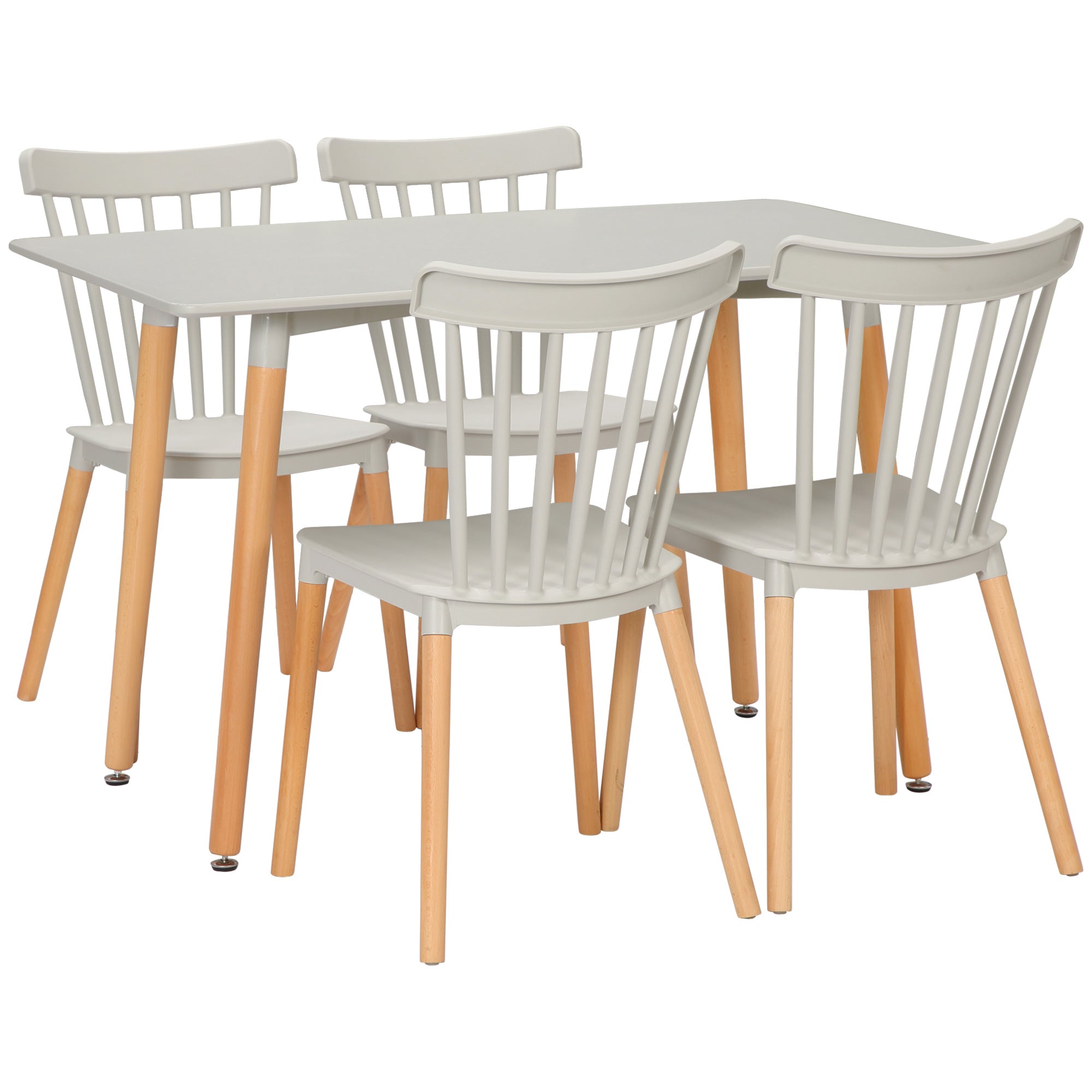 HOMCOM 5 Piece Dining Table and Chairs Set, Kitchen Table and Chairs for 4 People with Wood Legs and Slat Back, Space Saving Table and 4 Chairs for Small Spaces, Grey