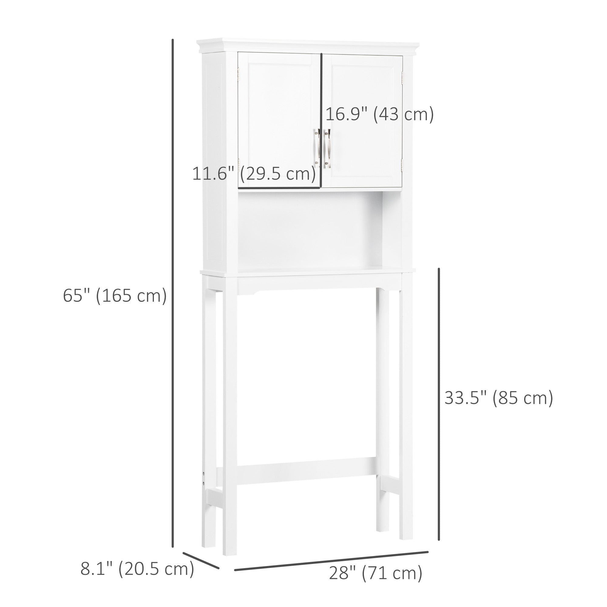 kleankin Over the Toilet Storage Cabinet, Double Doors Over Toilet Bathroom Organizer with Adjustable Shelf and Open Shelf, White