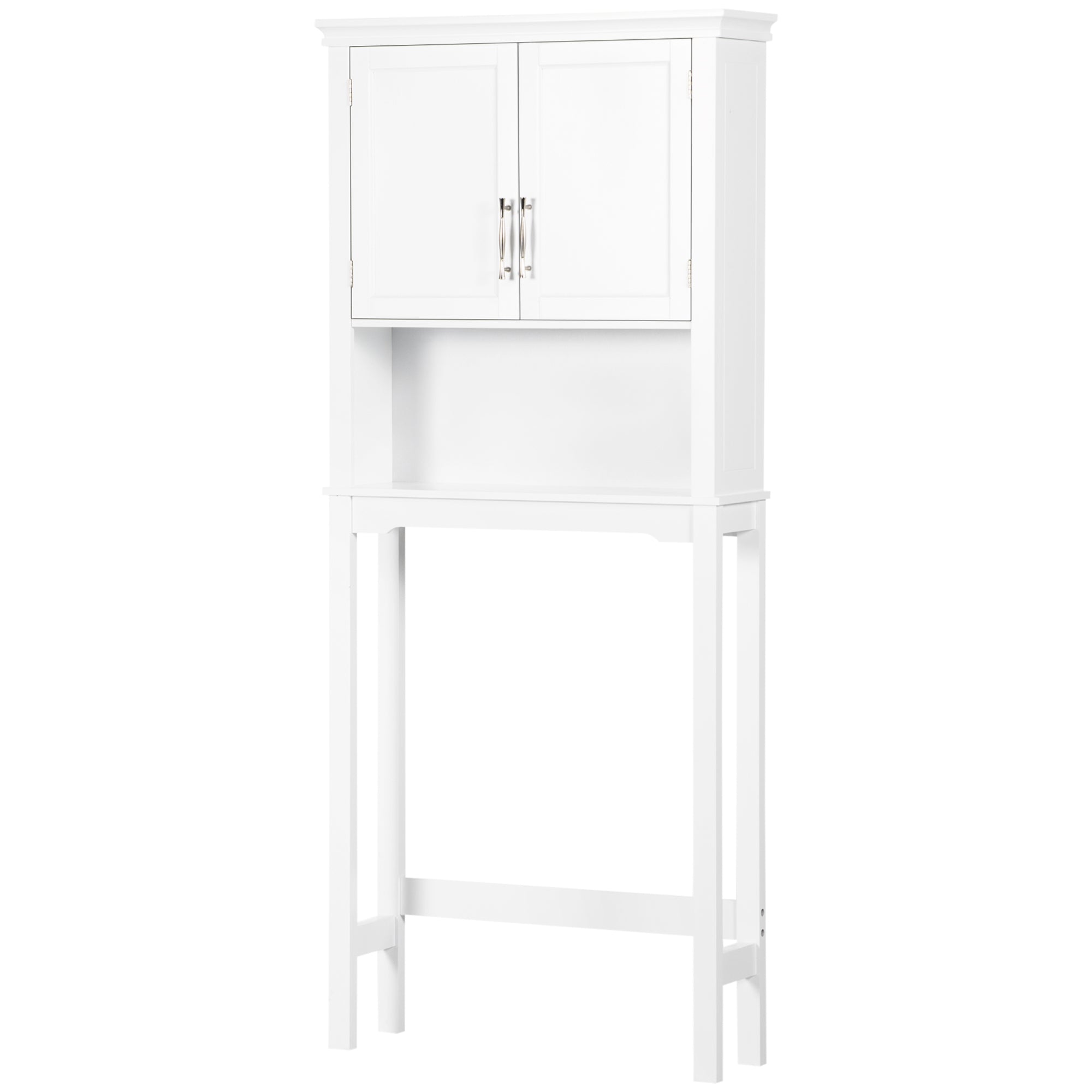 kleankin Over the Toilet Storage Cabinet, Double Doors Over Toilet Bathroom Organizer with Adjustable Shelf and Open Shelf, White