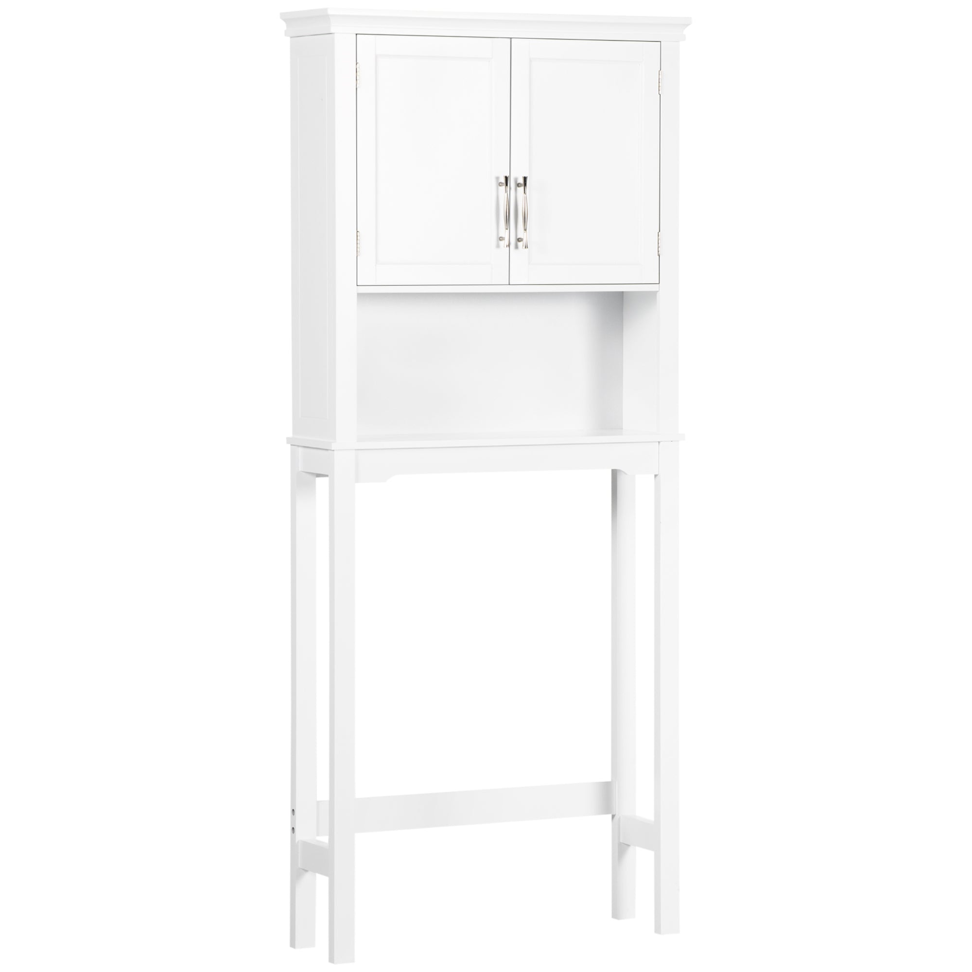 kleankin Over the Toilet Storage Cabinet, Double Doors Over Toilet Bathroom Organizer with Adjustable Shelf and Open Shelf, White