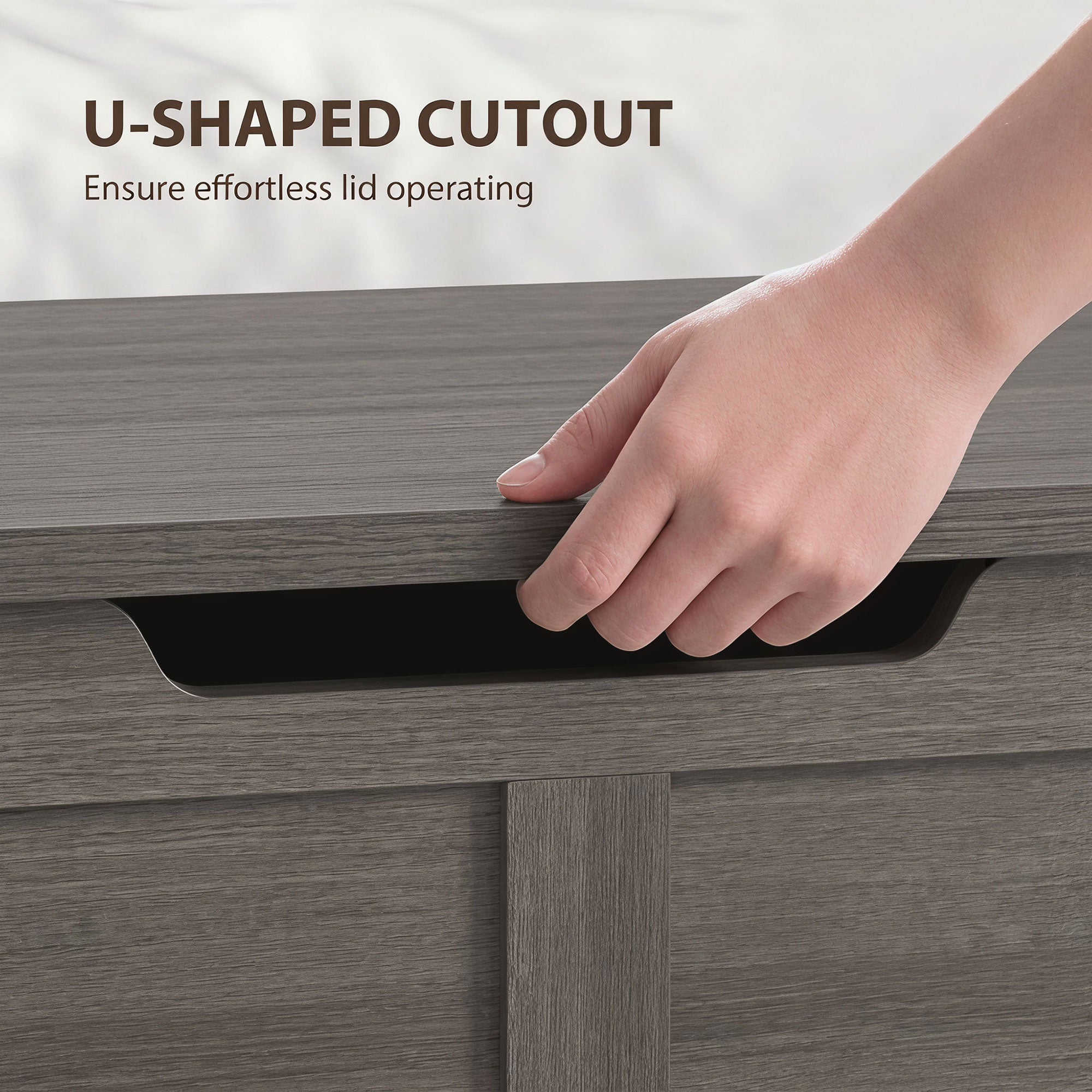 127L Storage Chest, Shoe Storage Trunk Bench Box with 2 Safety Hinges and U-shaped Cut-out Pull, Blanket Box Ottoman for Bedroom, Living Room, Entryway, 100 x 40 x 45 cm, Dark Grey Wood-Effect