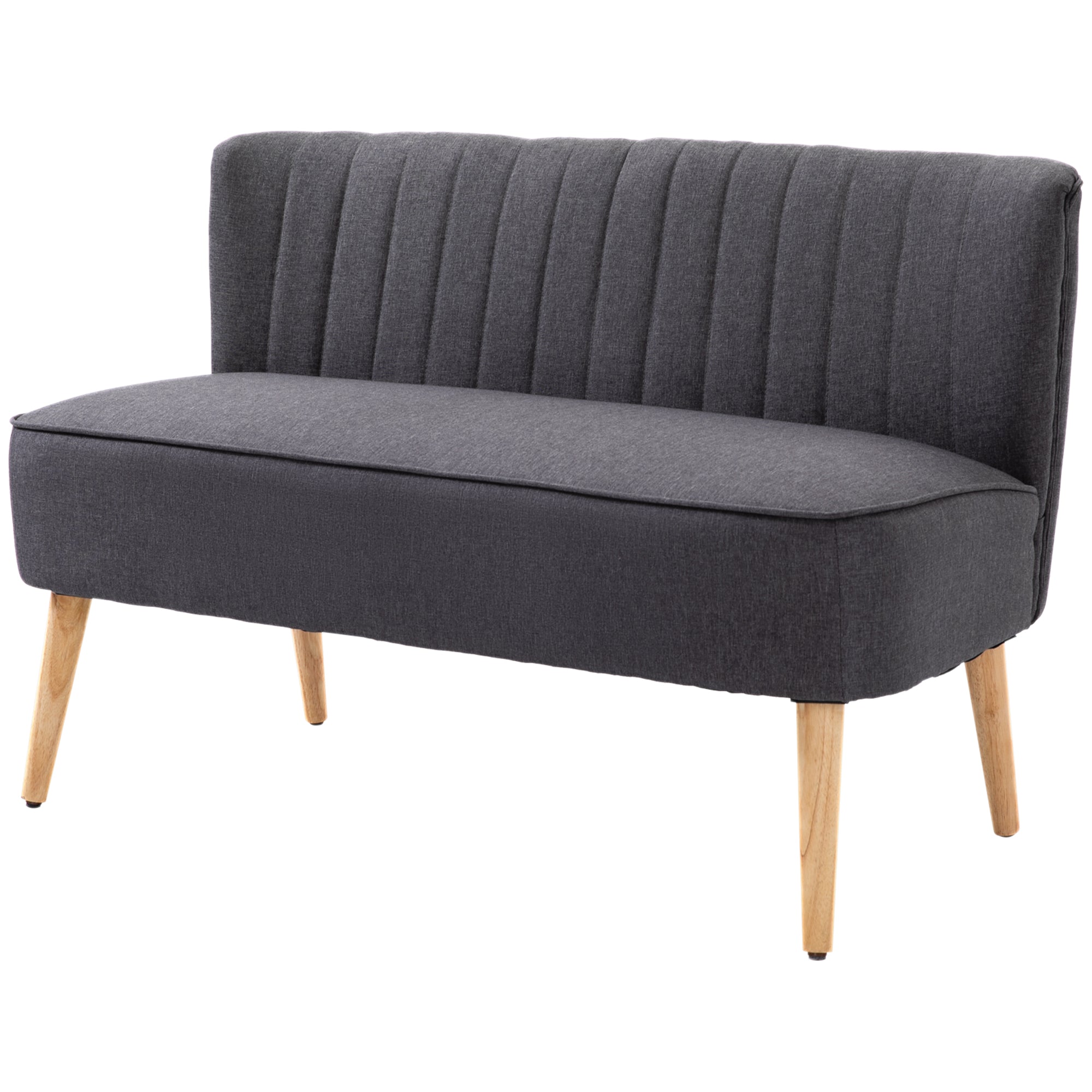 HOMCOM Modern Double Seat Sofa Loveseat Couch 2 Seater Compact Sofa Padded Linen Wood Leg Dark Grey