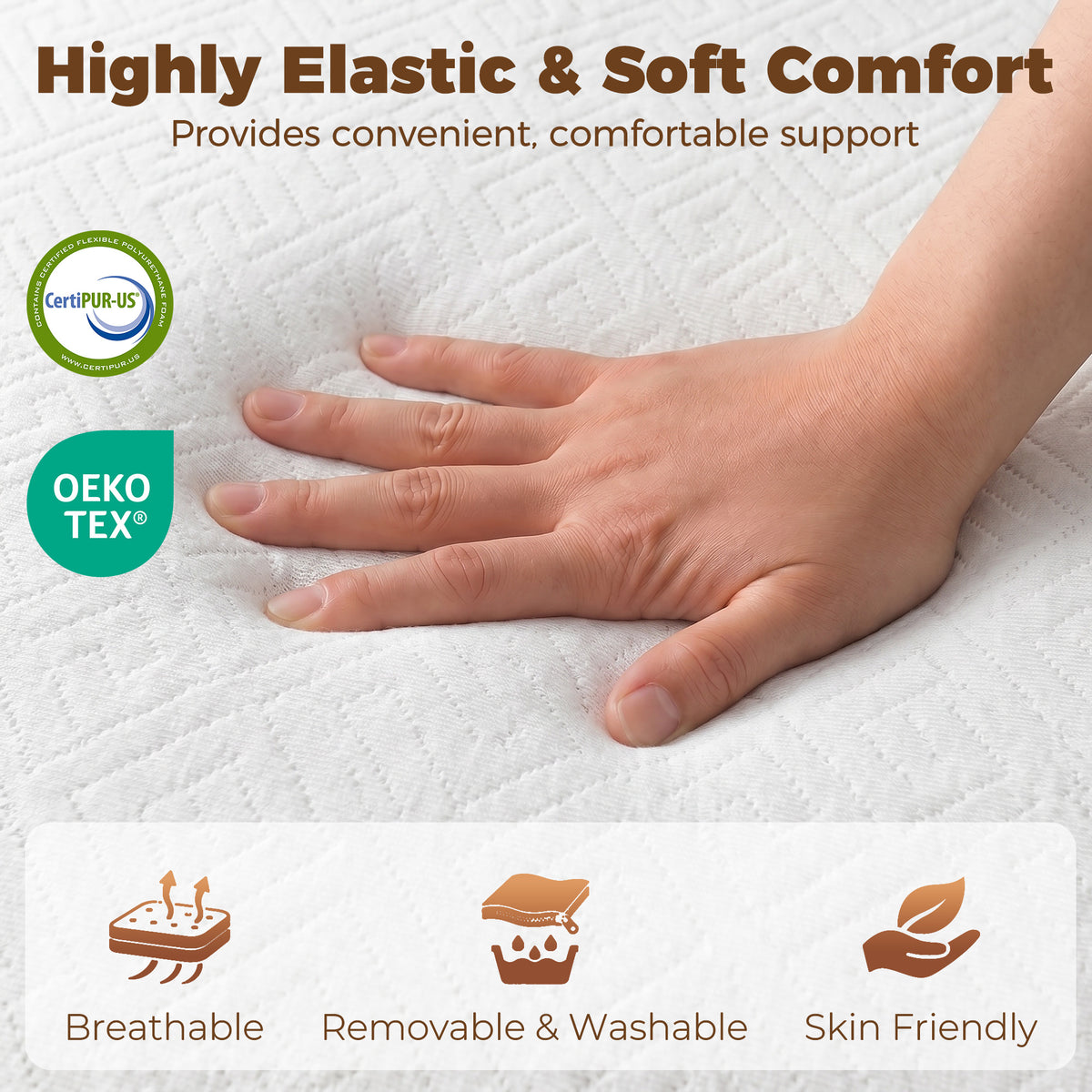 Foldable Mattress Twin Size, 6 Inch Tri Fold Memory Foam Mattress with Washable Cover & Non-Slip Bottom, Portable Floor Bed for RV, Guest, Travel, Camping, 75" x 38" x6"