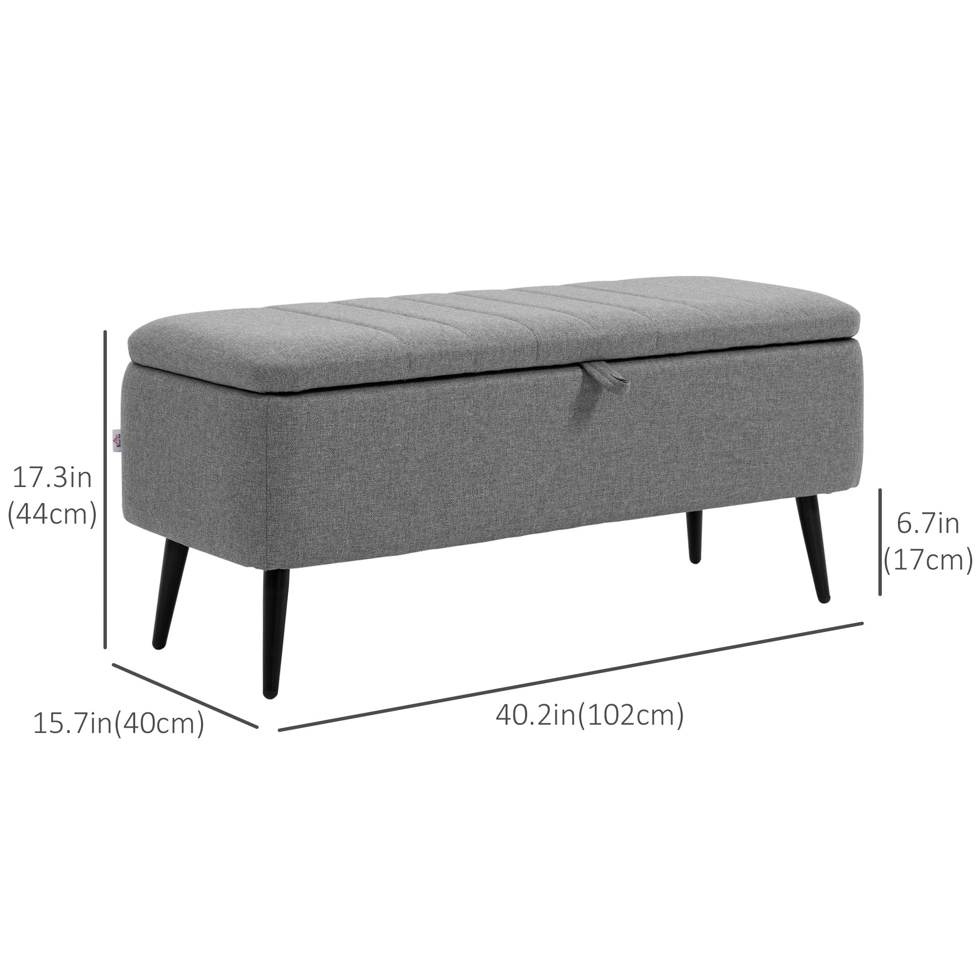 HOMCOM Storage Ottoman with Flip Top, Rectangular Upholstered Bench, Linen Fabric Footstool with Steel Legs for Living Room, Bedroom, Grey