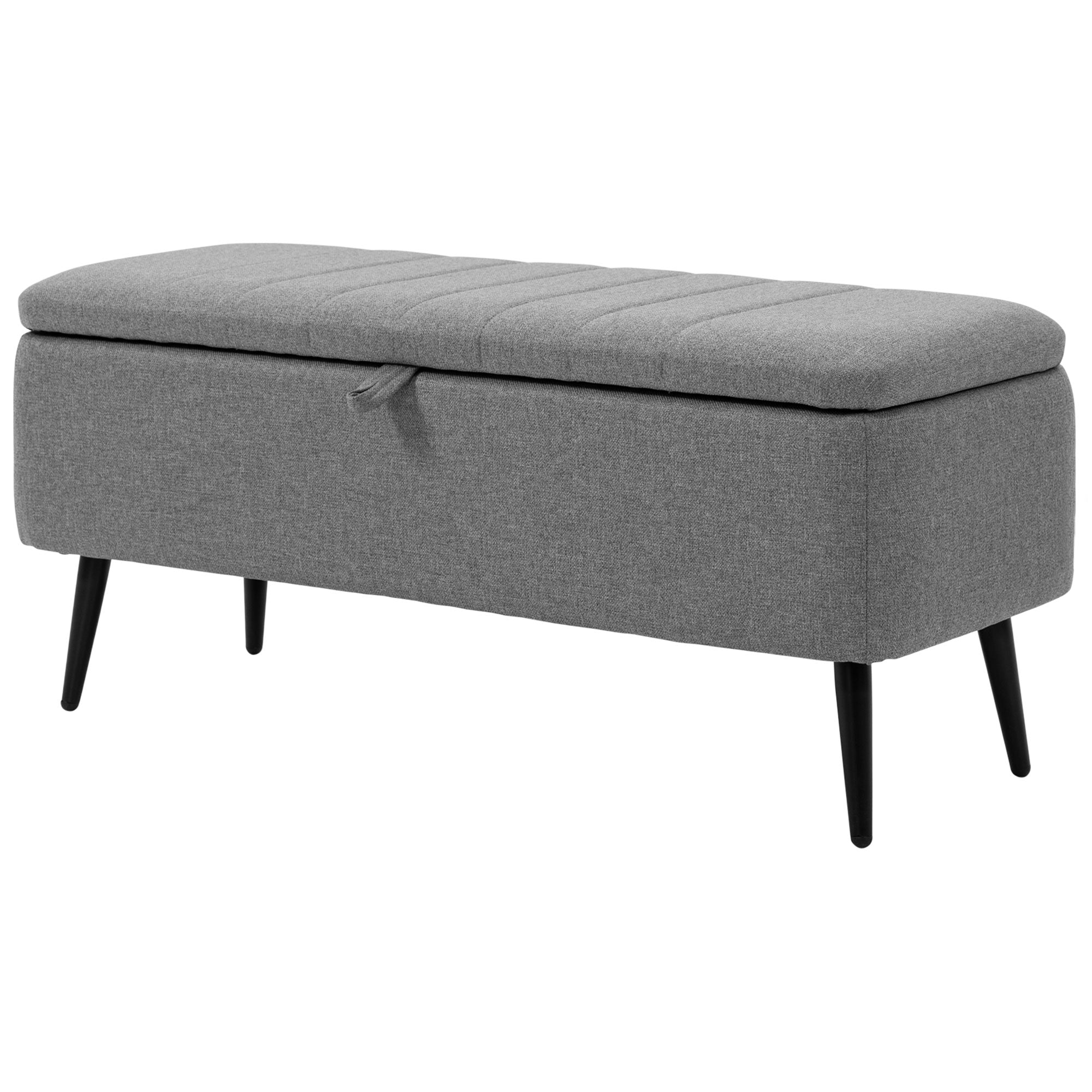 HOMCOM Storage Ottoman with Flip Top, Rectangular Upholstered Bench, Linen Fabric Footstool with Steel Legs for Living Room, Bedroom, Grey