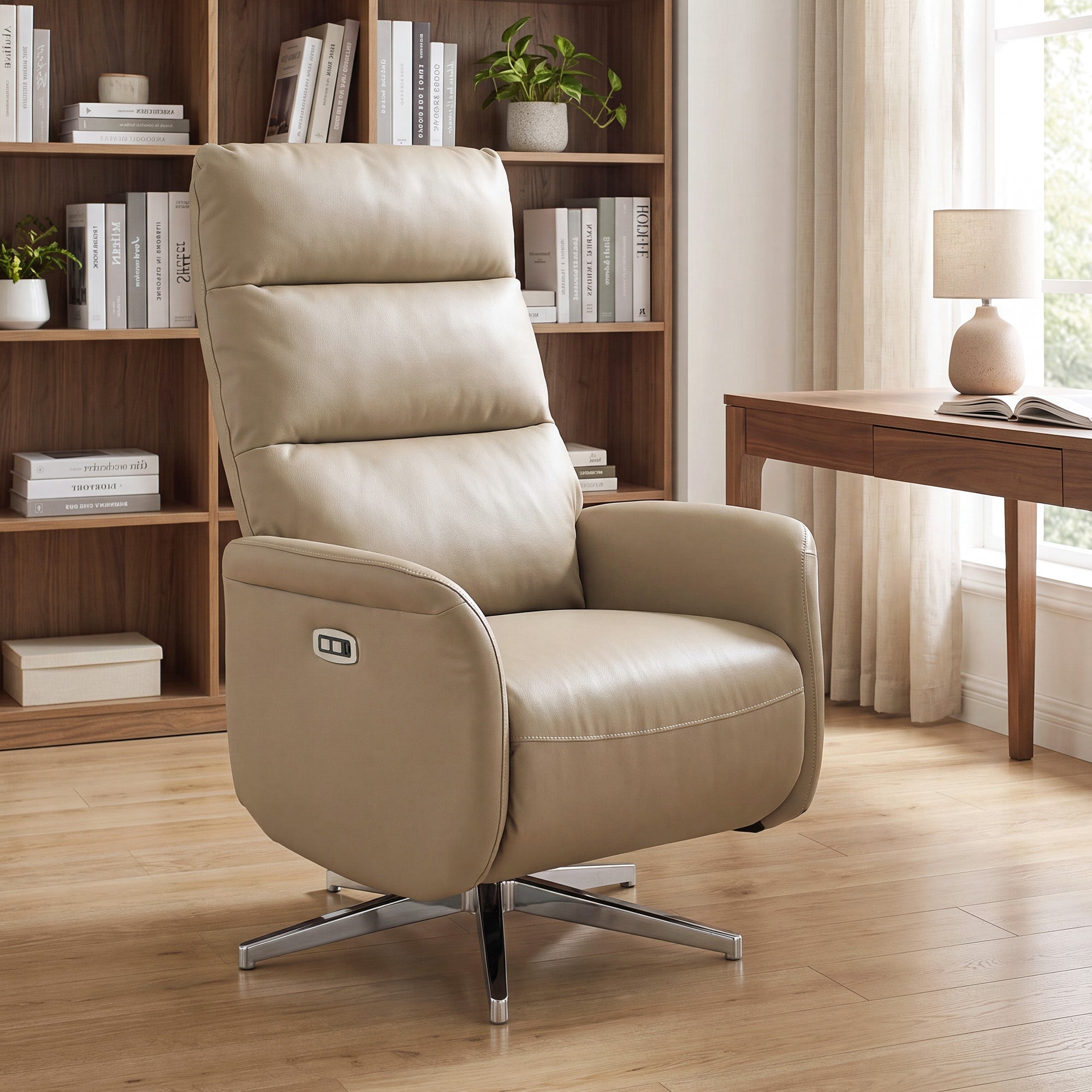 Electric Recliner Armchair, PU Leather Swivel Recliner Chair with Type C+USB, 160° Reclining Chair with Adjustable Leg Rest for Home Living Room Theater, Brown