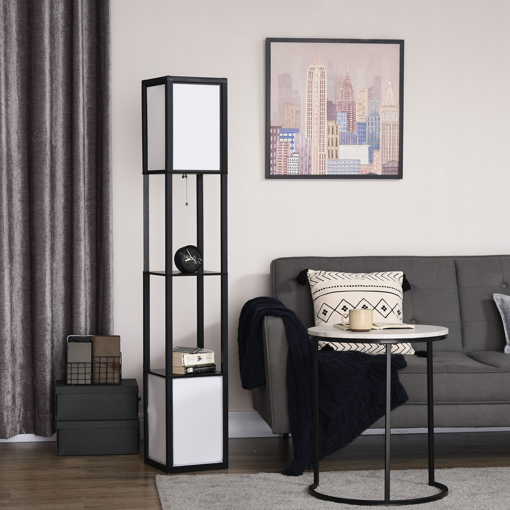 Modern Shelf Floor Lamp with Dual Ambient Light Standing Lamp Black