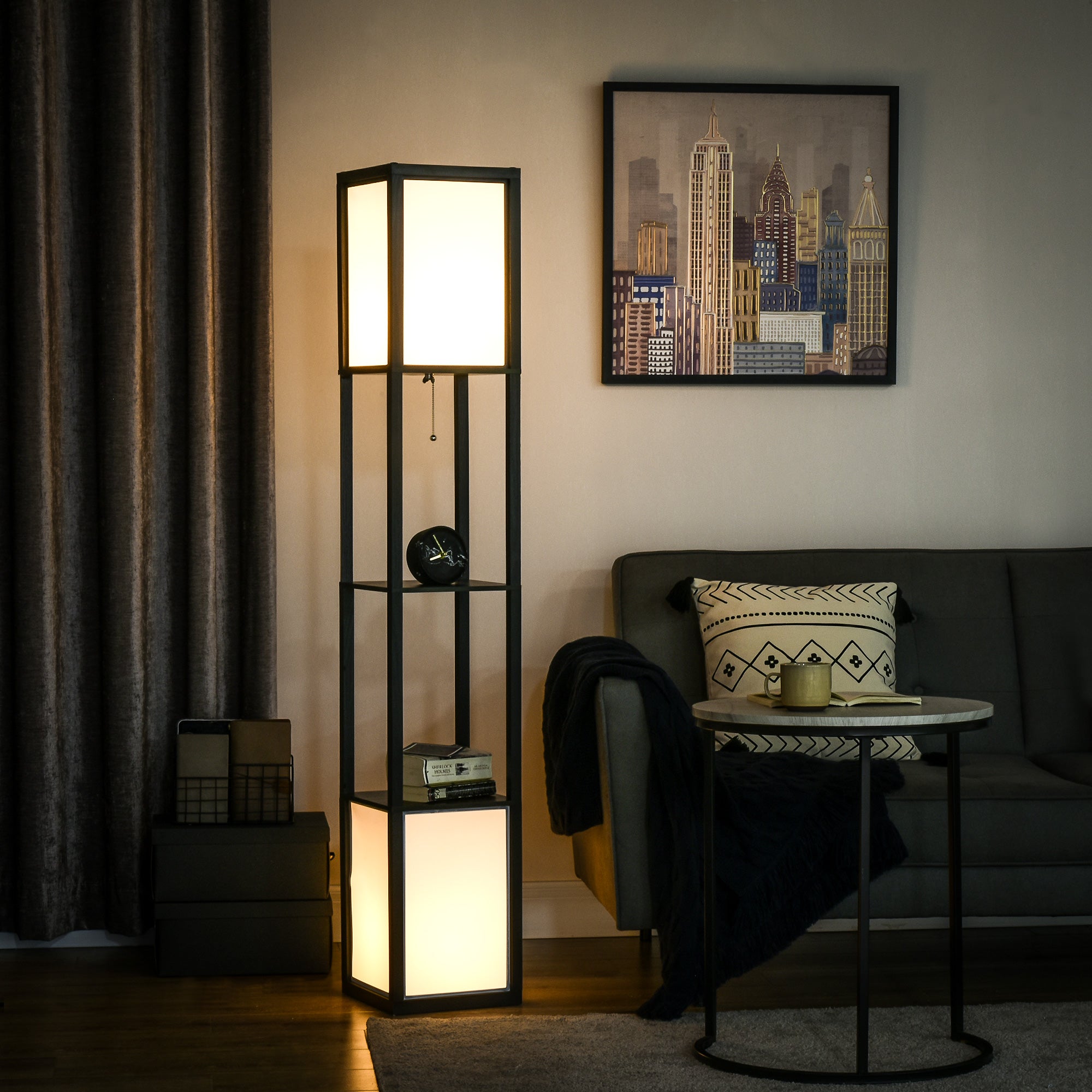 Modern Shelf Floor Lamp with Dual Ambient Light Standing Lamp Black