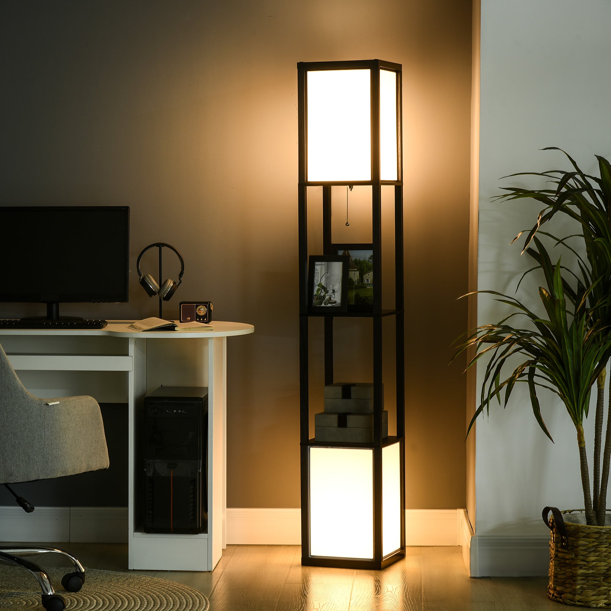 Modern Shelf Floor Lamp with Dual Ambient Light Standing Lamp Black