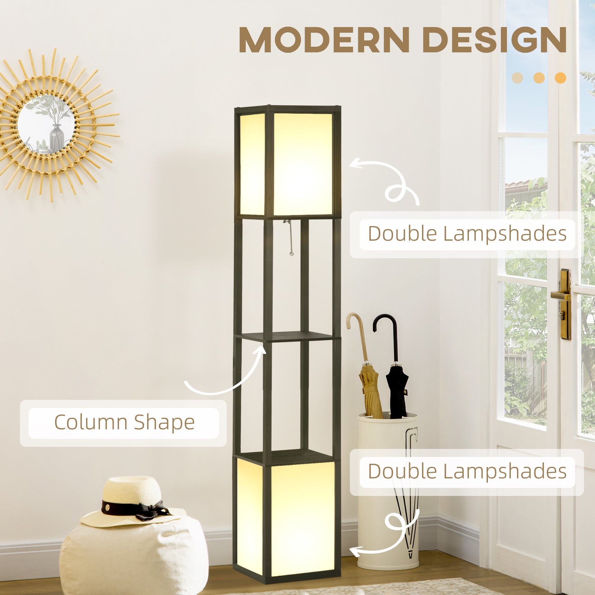 Modern Shelf Floor Lamp with Dual Ambient Light Standing Lamp Black