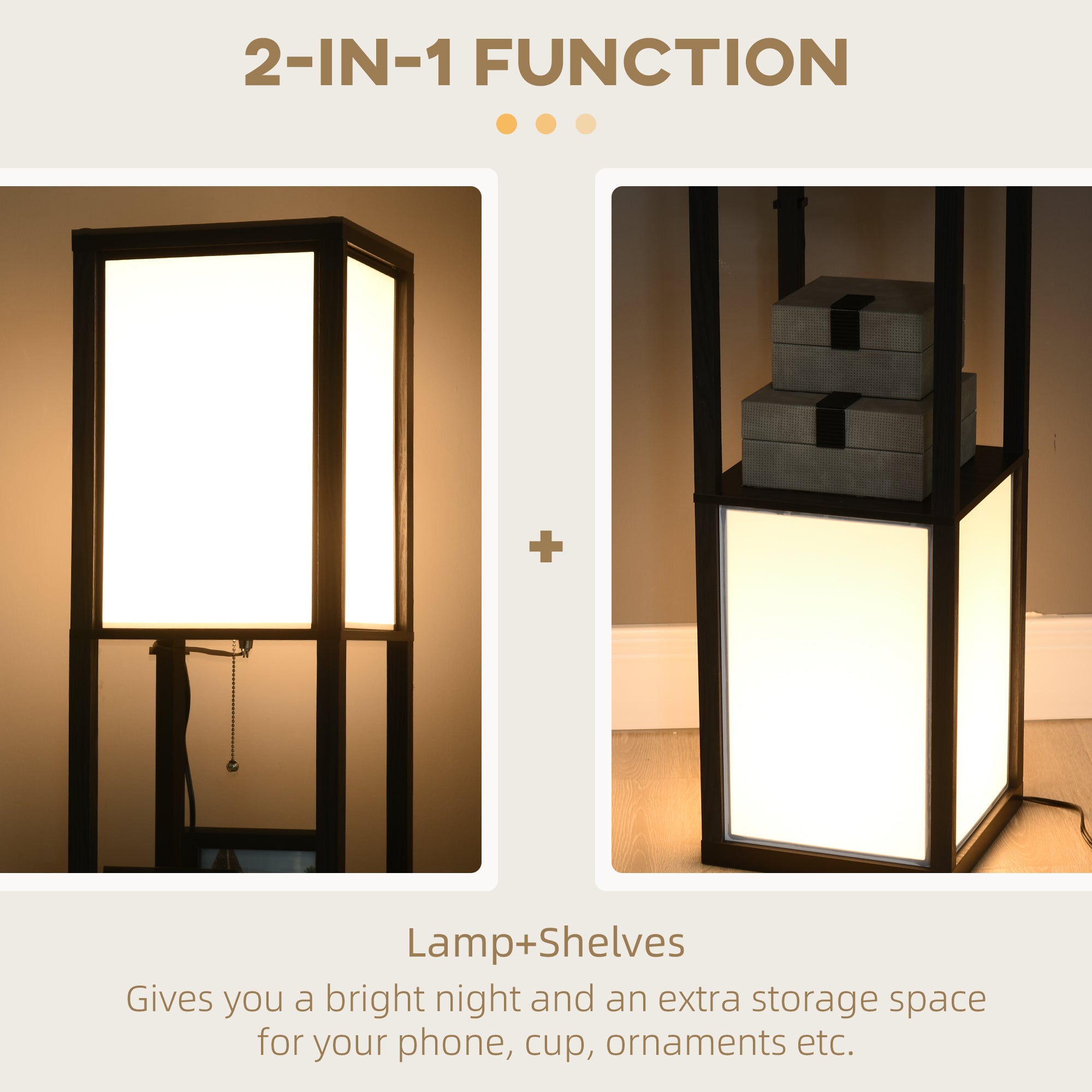 Modern Shelf Floor Lamp with Dual Ambient Light Standing Lamp Black