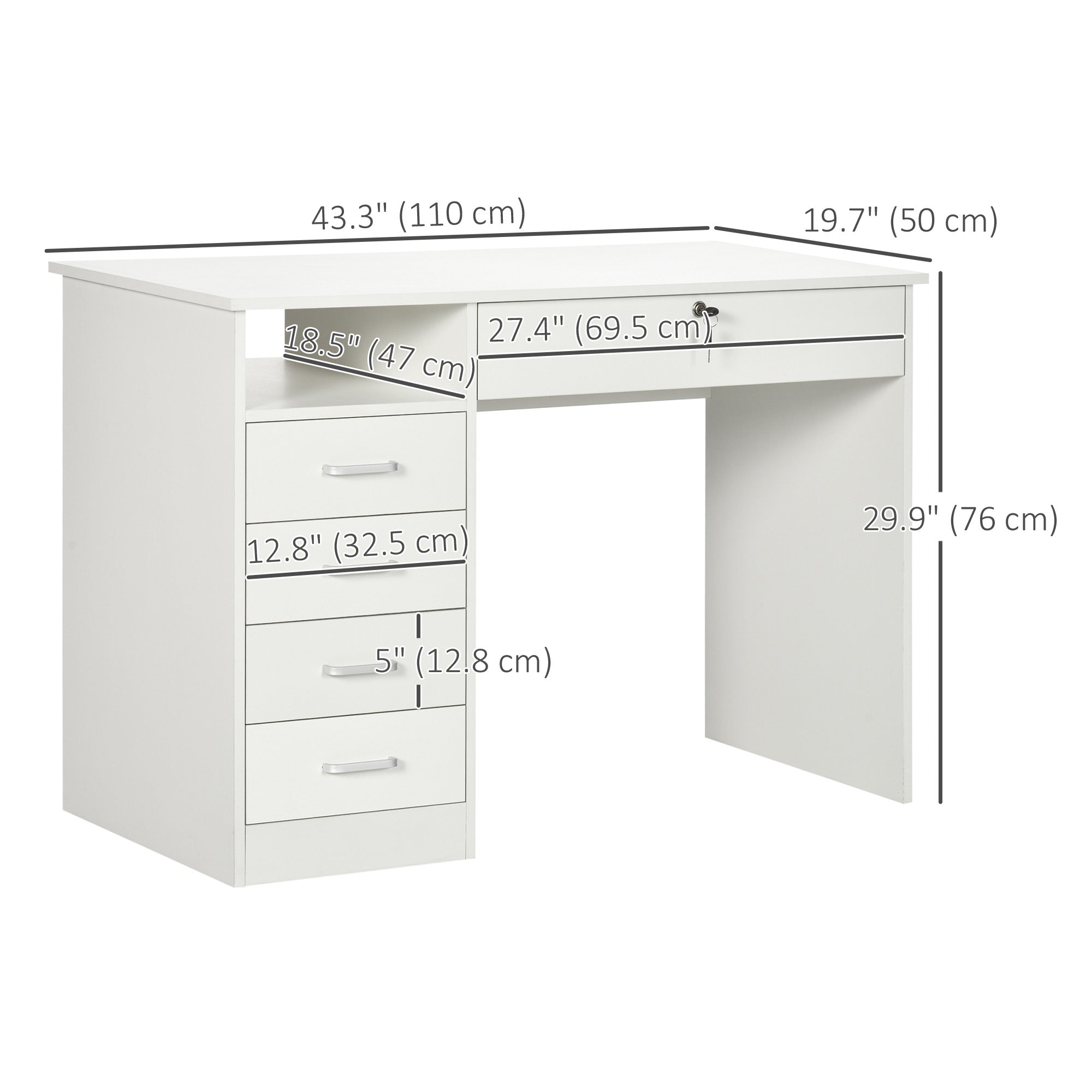 Vinsetto Computer Desk with Storage, Home Office Desk with Lockable Drawer and Open Compartment, White