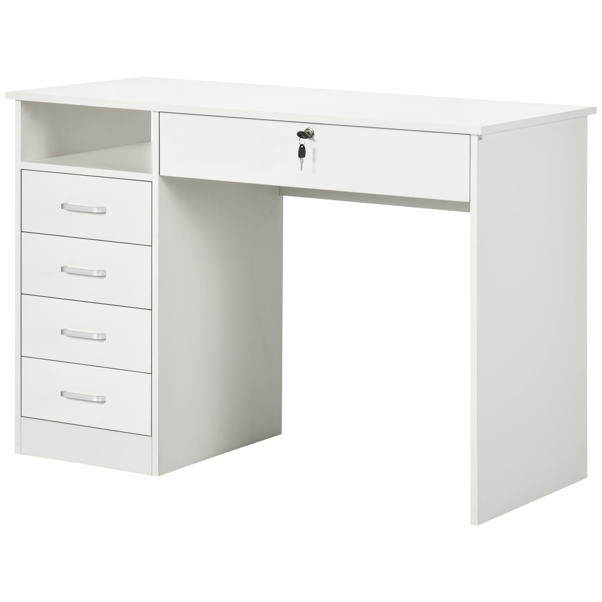 Vinsetto Computer Desk with Storage, Home Office Desk with Lockable Drawer and Open Compartment, White