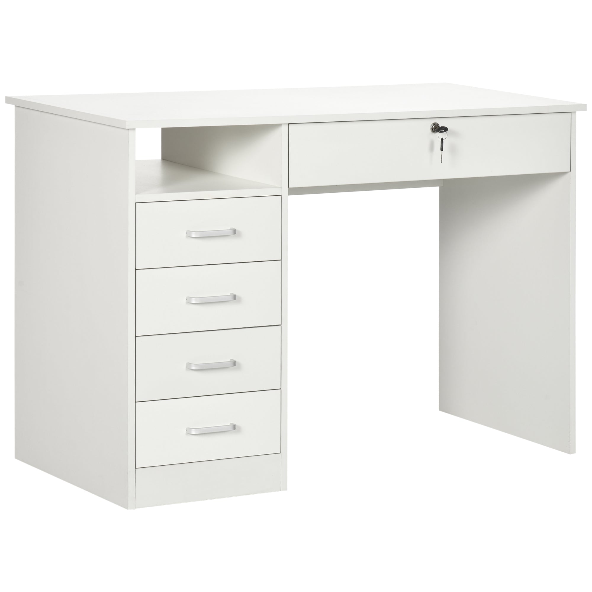 Vinsetto Computer Desk with Storage, Home Office Desk with Lockable Drawer and Open Compartment, White