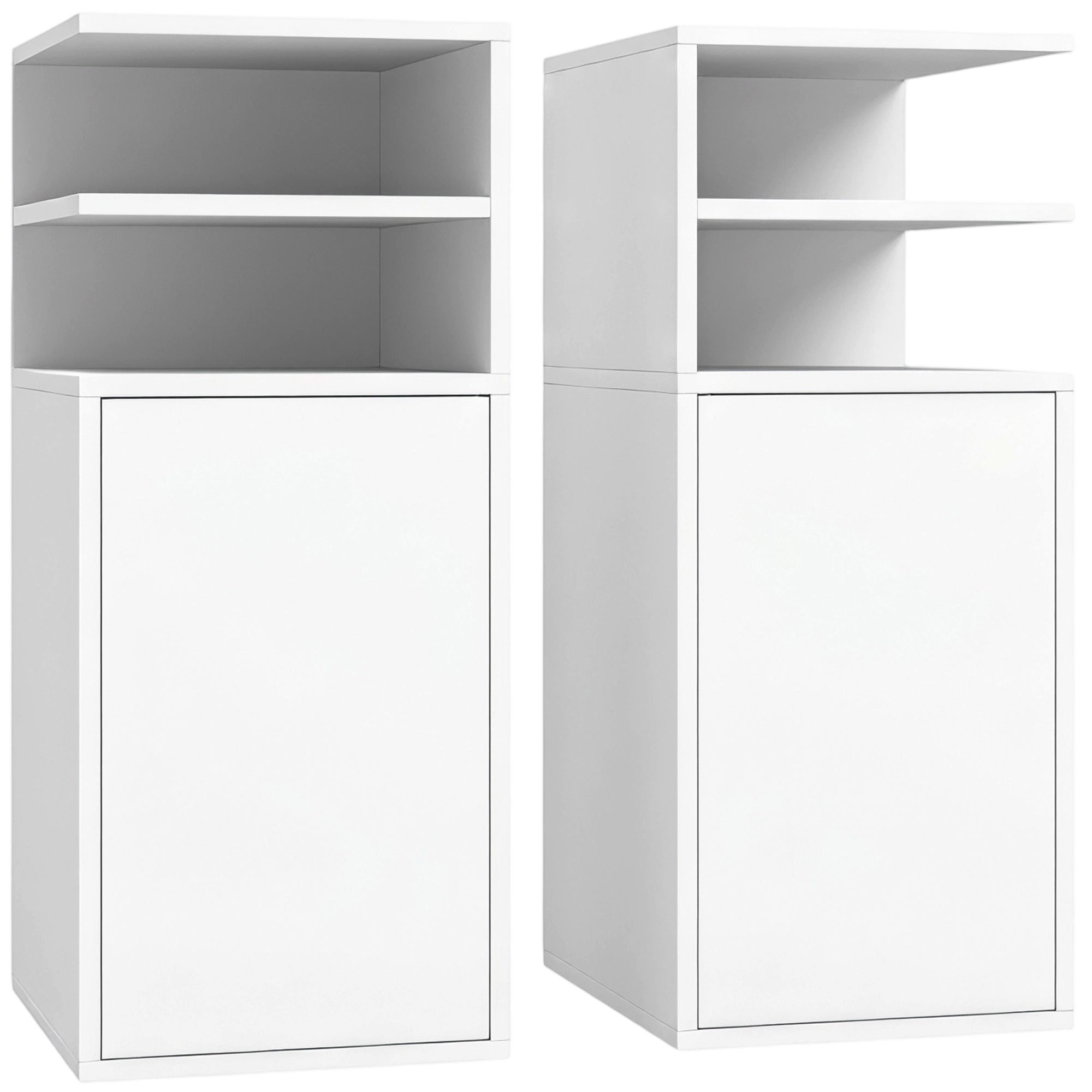 Slim Bedside Table Set of 2, Narrow Bedside Cabinet with Open Cubbies and Cupboard, Side End Table for Bedroom Living Room Compact Nooks, 30 x 25 x 60 cm, White