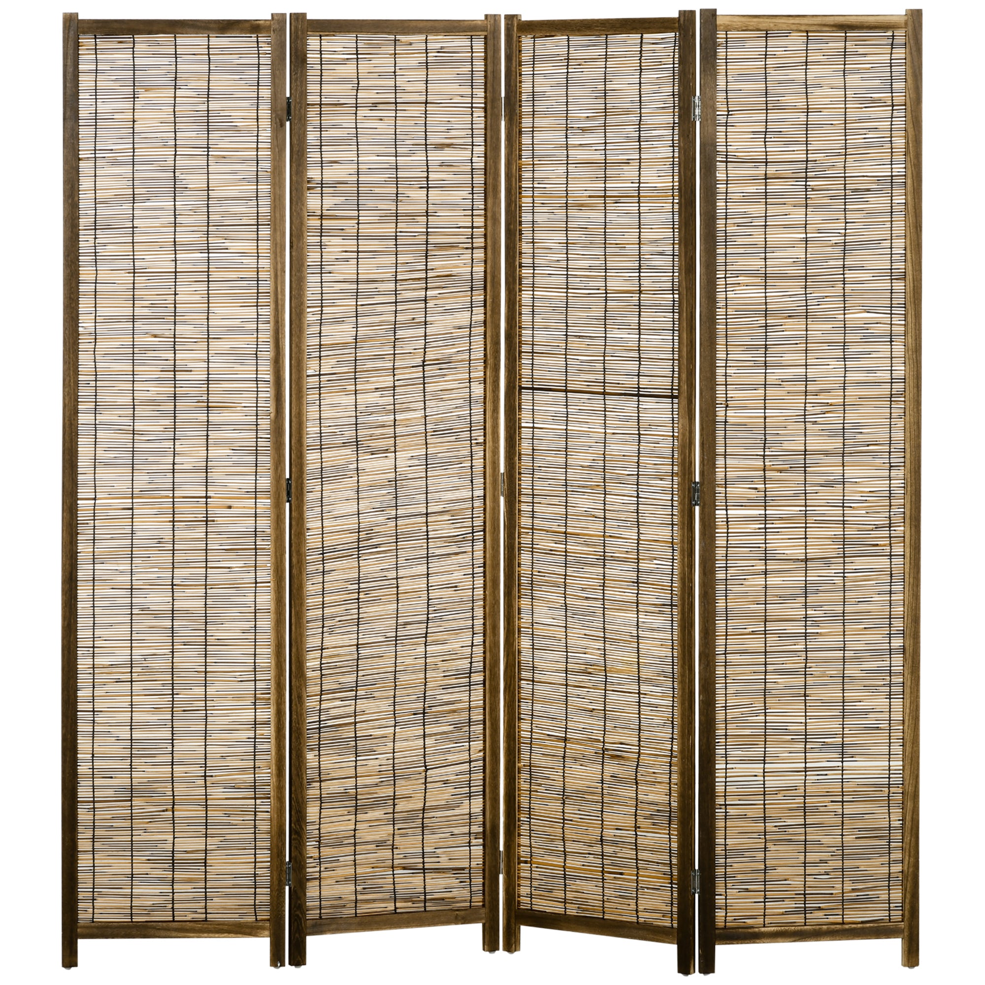 Hand Woven Room Divider 4 Panel Folding Privacy Screen Indoor Reed Partition Wall 63"x67"