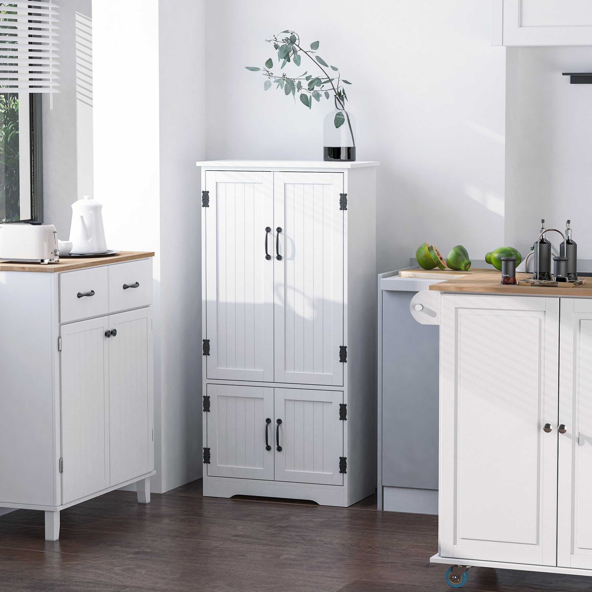 Accent Floor Storage Cabinet Kitchen Pantry with Adjustable Shelves and 2 Lower Doors White