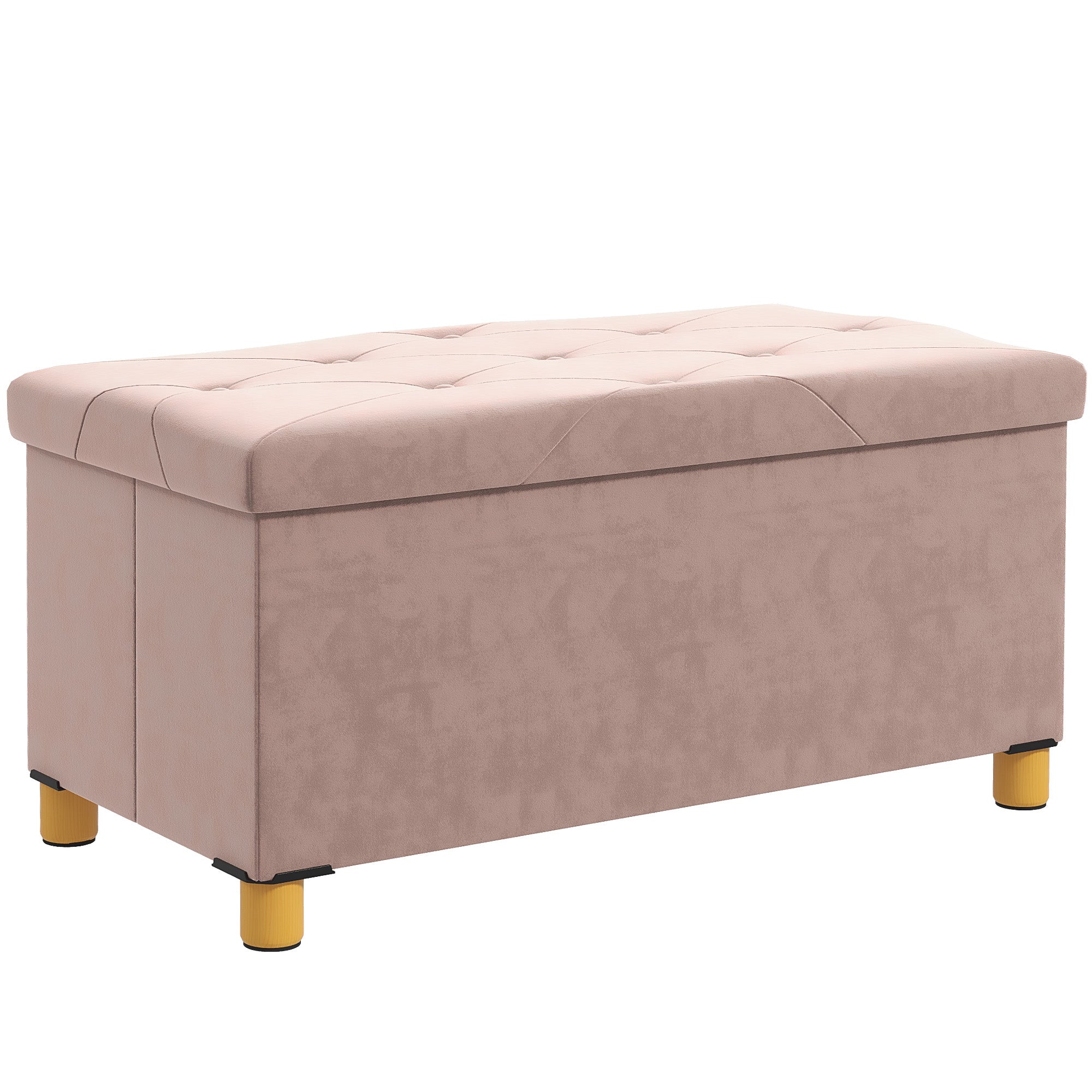 Storage Ottoman Bench, Velvet Upholstered Foldable Ottoman Footrest, Foot Stool with Wood Legs for Living Room, Bedroom, Entryway, Pink