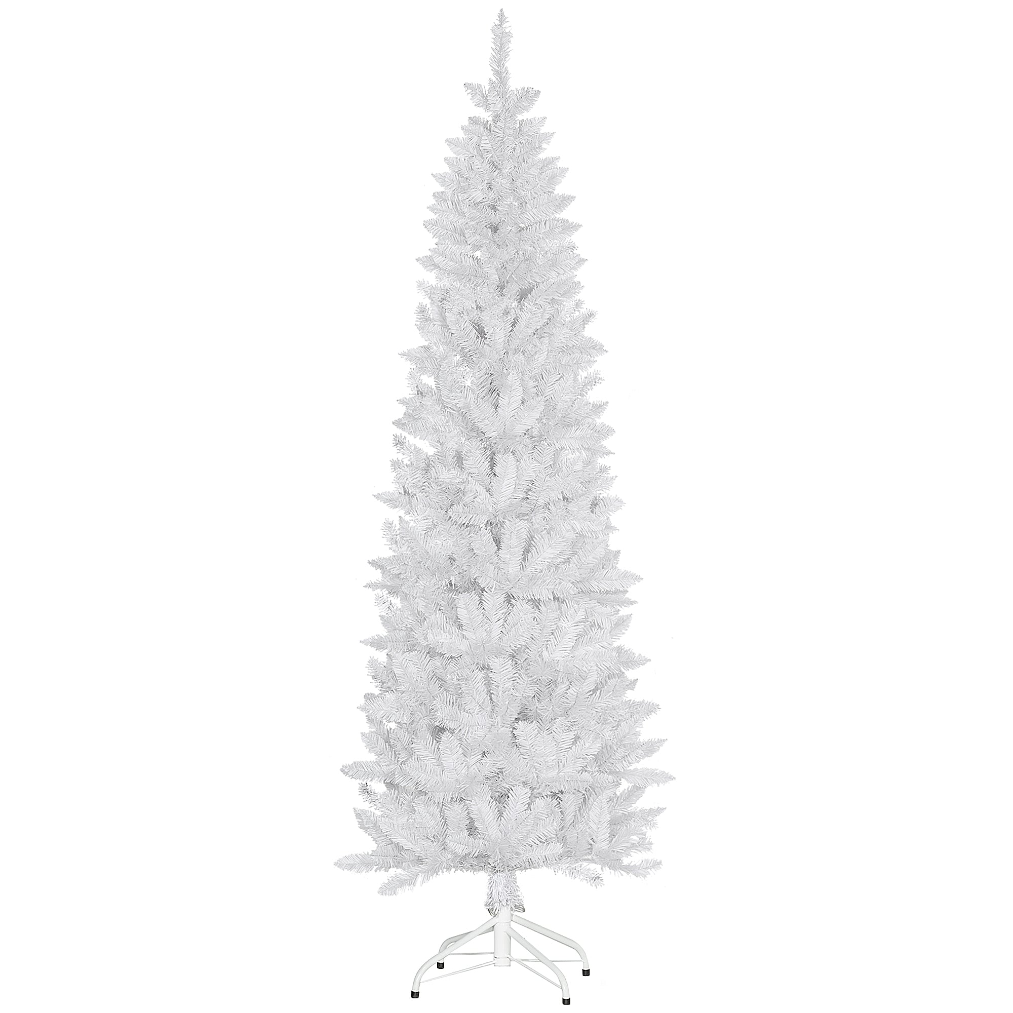 HOMCOM 7ft Tall Pencil Christmas Tree, Artificial Xmas Tree with 687 Branch Tips and Steel Base, Holiday Décor for Home Office, White