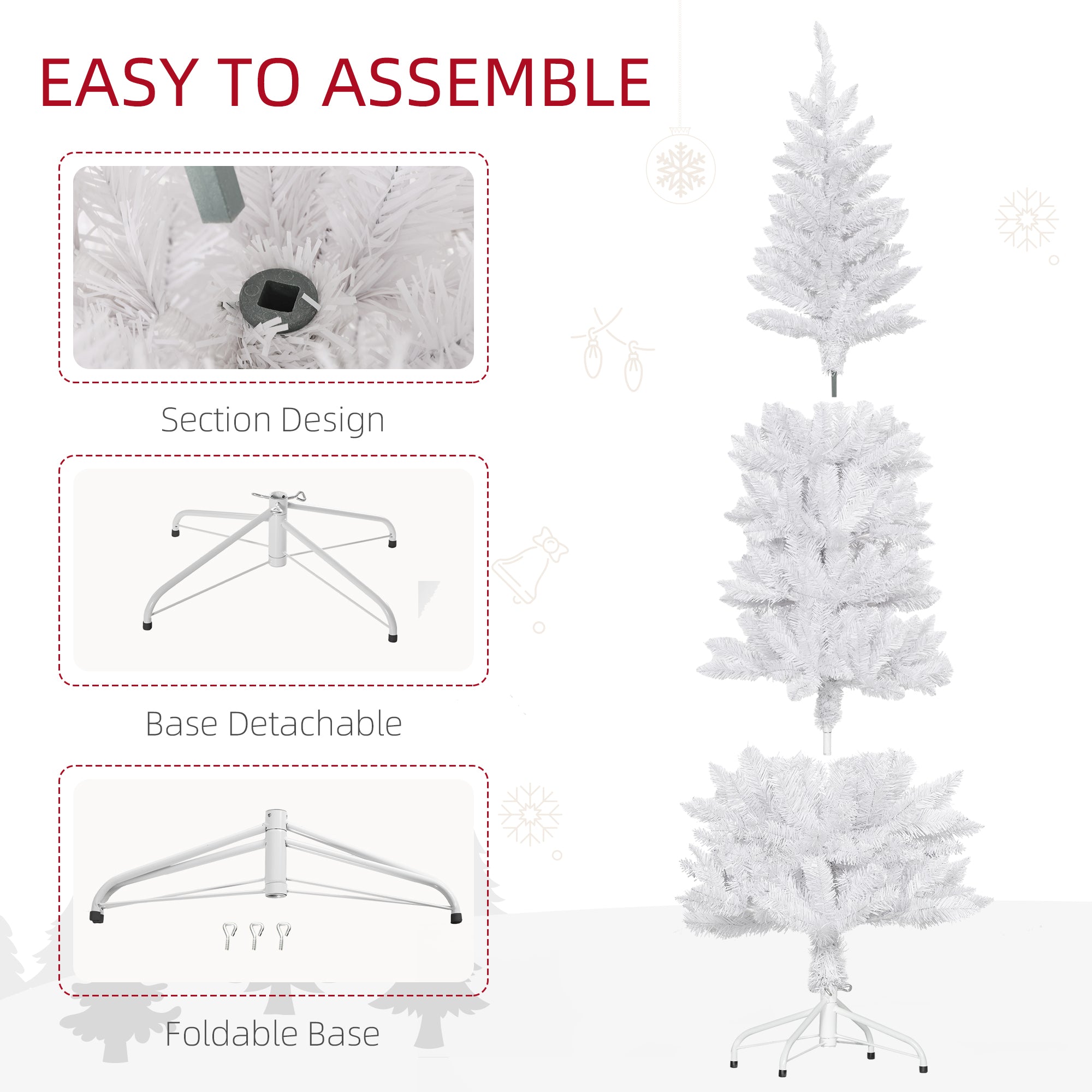 HOMCOM 7ft Tall Pencil Christmas Tree, Artificial Xmas Tree with 687 Branch Tips and Steel Base, Holiday Décor for Home Office, White