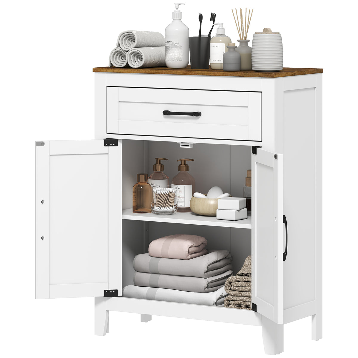 Bathroom Cabinet, Farmhouse Bathroom Storage Cabinet with Barn Doors, Drawer and Adjustable Shelf, White