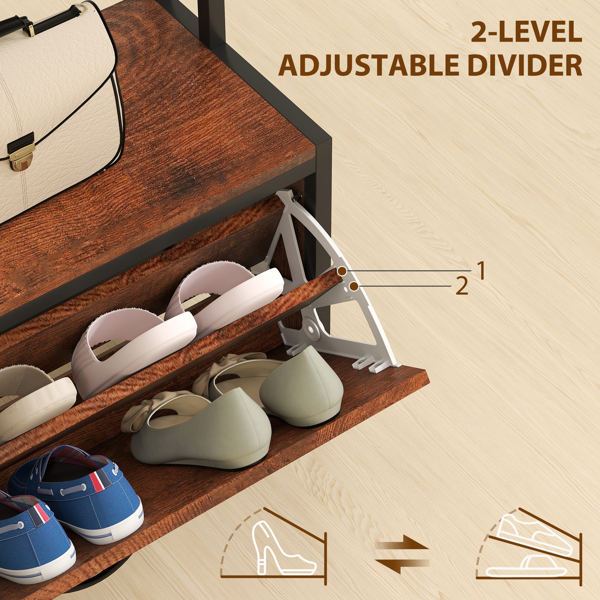 5-In-1 Hall Tree with Bench, Coat Rack, Industrial Entryway Bench with Shoe Cabinet, 10 Hooks, Coat Hanger Stand for Hallway, Living Room, Mud Room, Rustic Brown