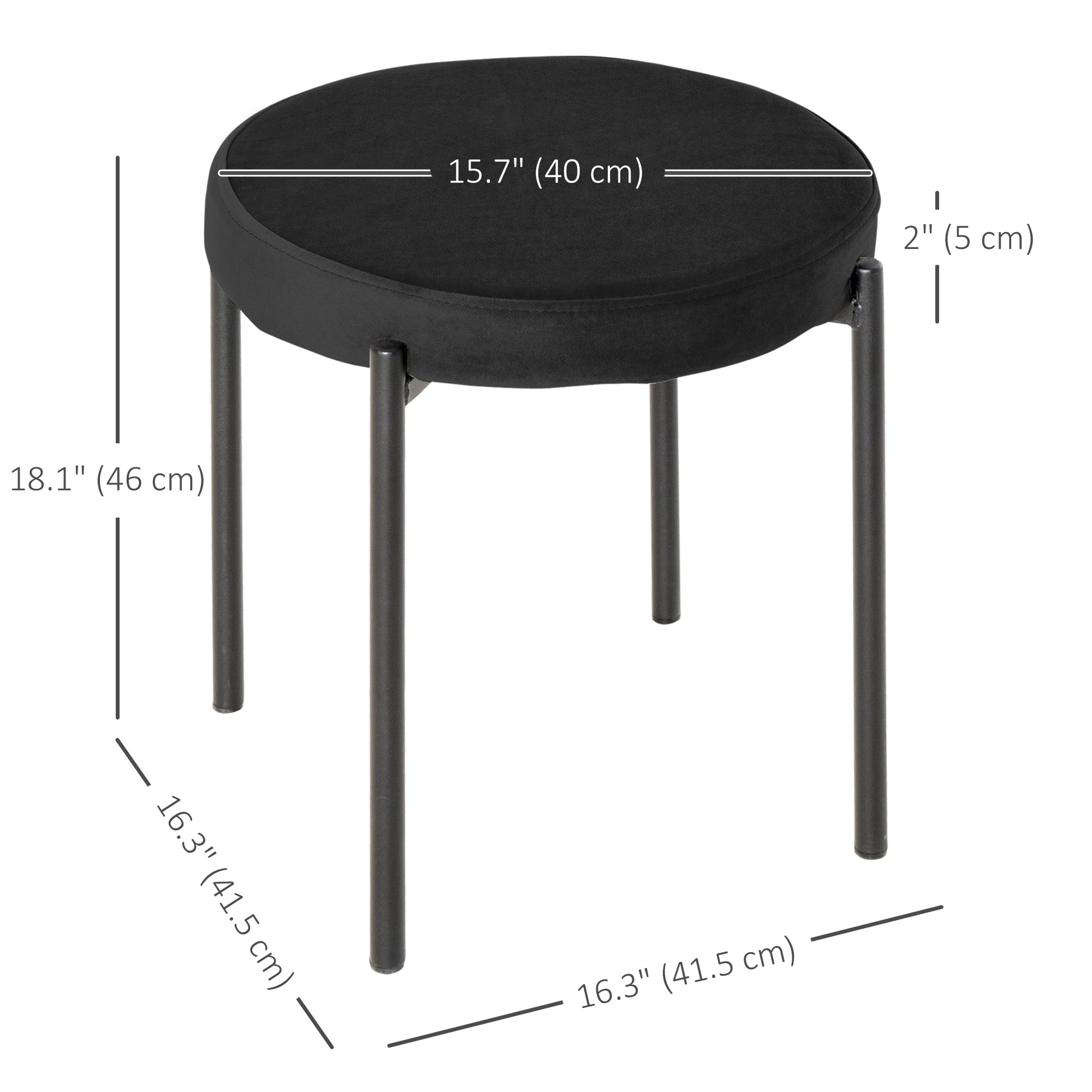 HOMCOM Modern Stacking Stools Set of 4, Backless Round Dining Chairs, Velvet-Touch Upholstered Accent Side Chairs with Metal Legs for Kitchen, Black