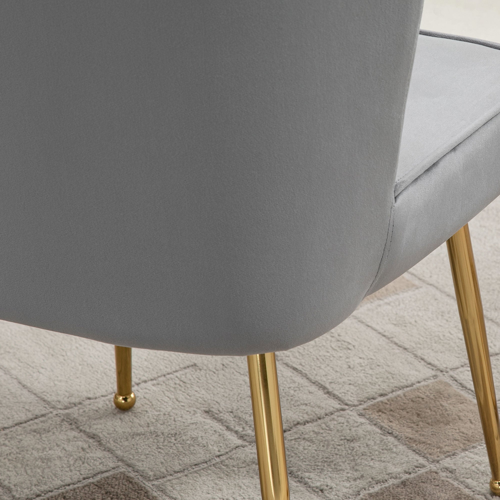HOMCOM Shell Luxe Velvet Accent Chair with Gold-tone Metal Legs, Modern Vanity Chair for Living Room, Bedroom, Home Office, Grey