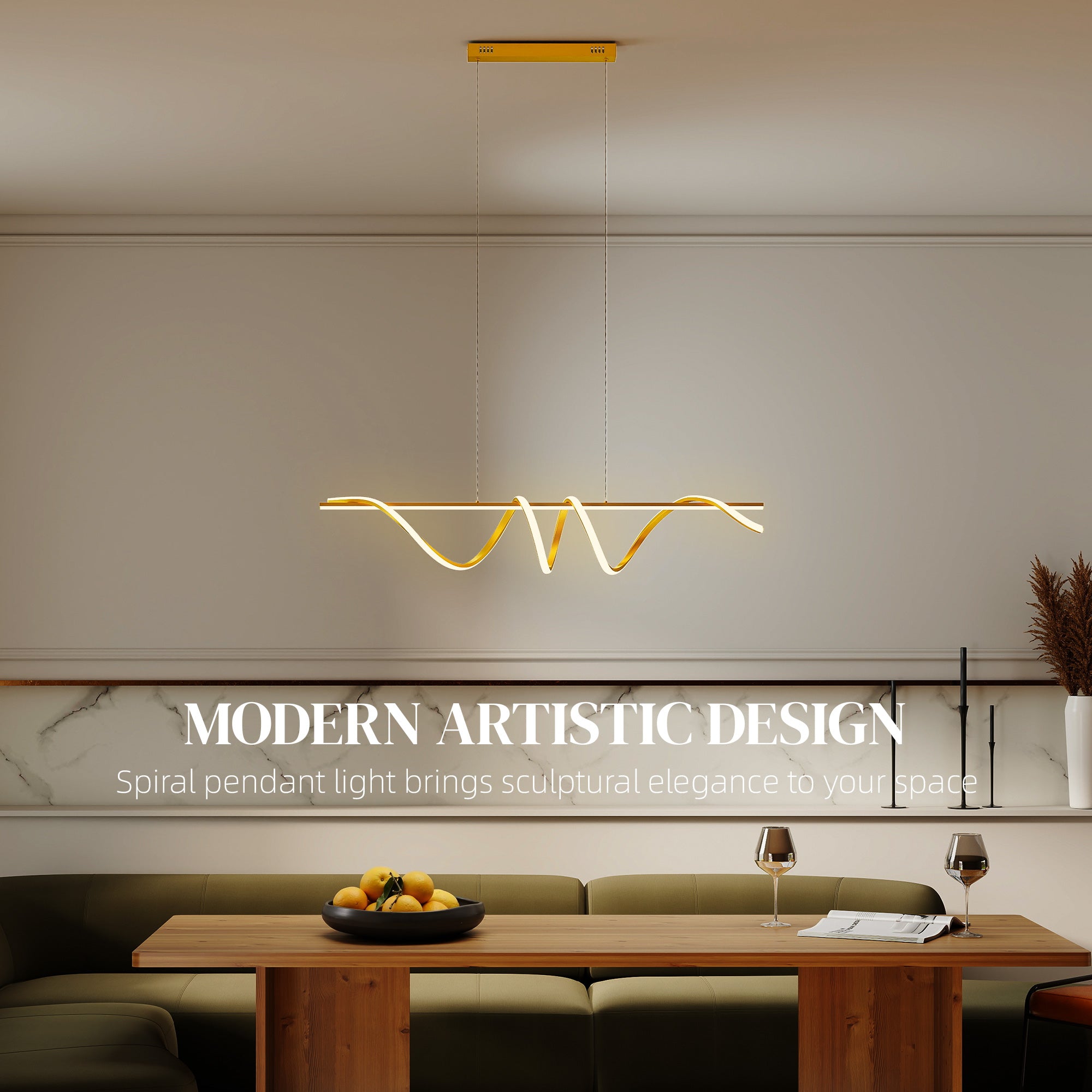 LED Pendant Light, Modern Ceiling Light with 3000K/4000K/6000K Temperatures, Adjustable Height Hanging Fixture with Wall Switch for Kitchen Island, Dining Room, Gold Tone