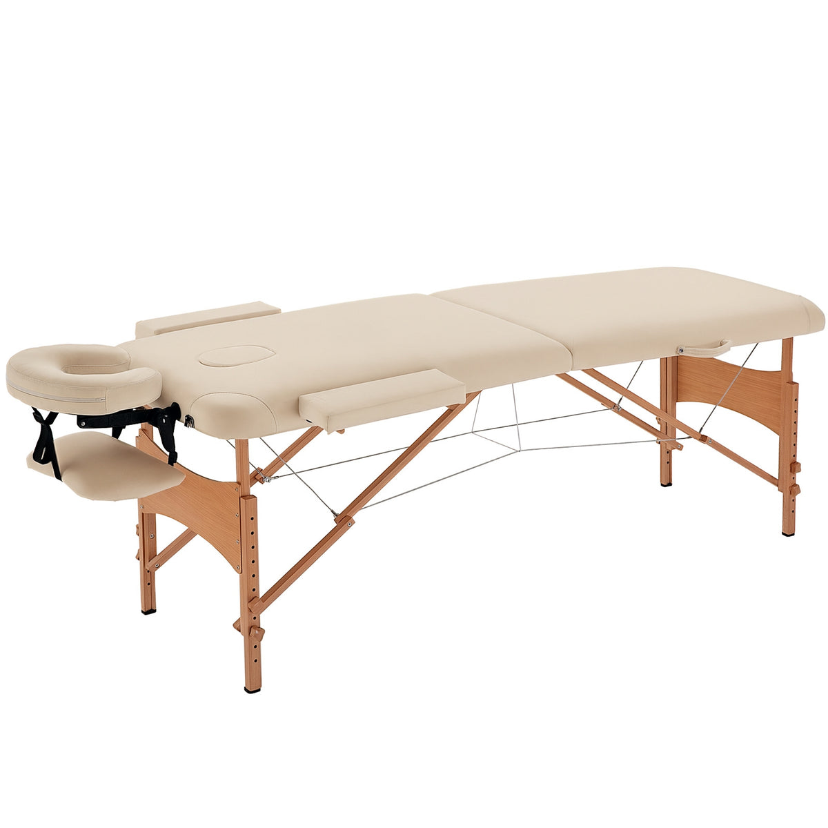 83 Inch Portable Folding Massage Table, Height Adjustable Professional Salon Spa Facial Couch Bed with Carrying Case, Headrest, Armrests, Beige