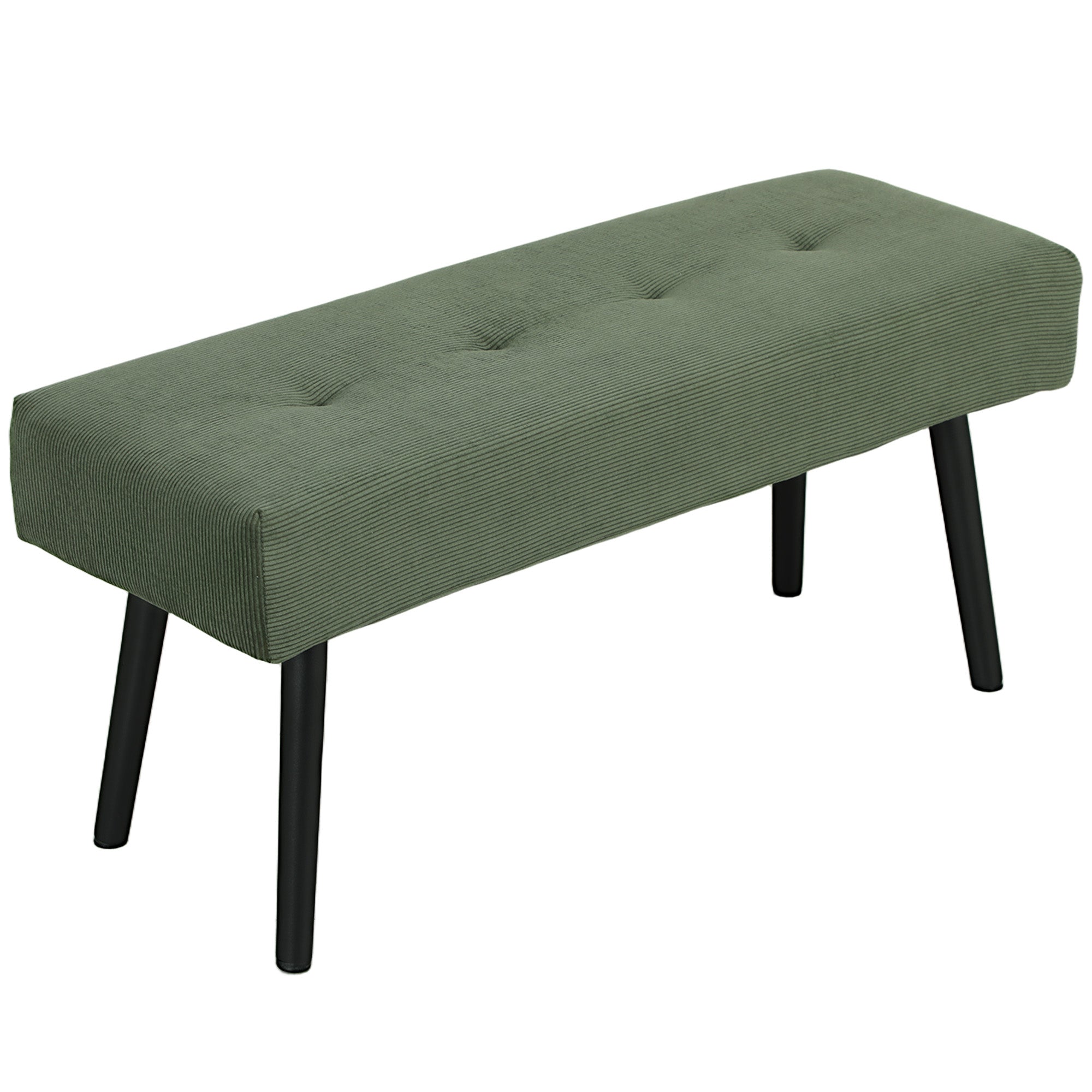 HOMCOM 39" Upholstered Entryway Bedroom Bench, Corduroy Ottoman Bench with Padded Seat and Steel Legs, Modern Tufted End of Bed Bench for Bedroom, Living Room, Hallway, Green