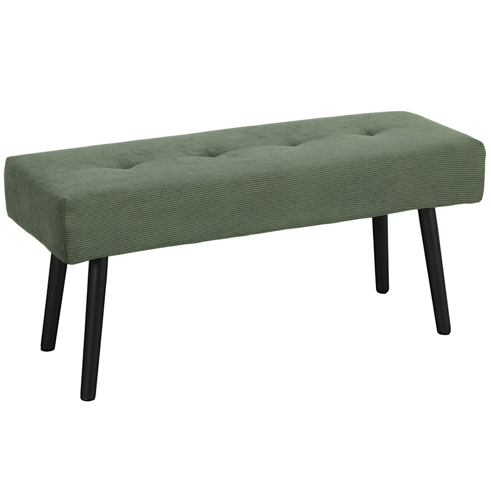 HOMCOM 39" Upholstered Entryway Bedroom Bench, Corduroy Ottoman Bench with Padded Seat and Steel Legs, Modern Tufted End of Bed Bench for Bedroom, Living Room, Hallway, Green