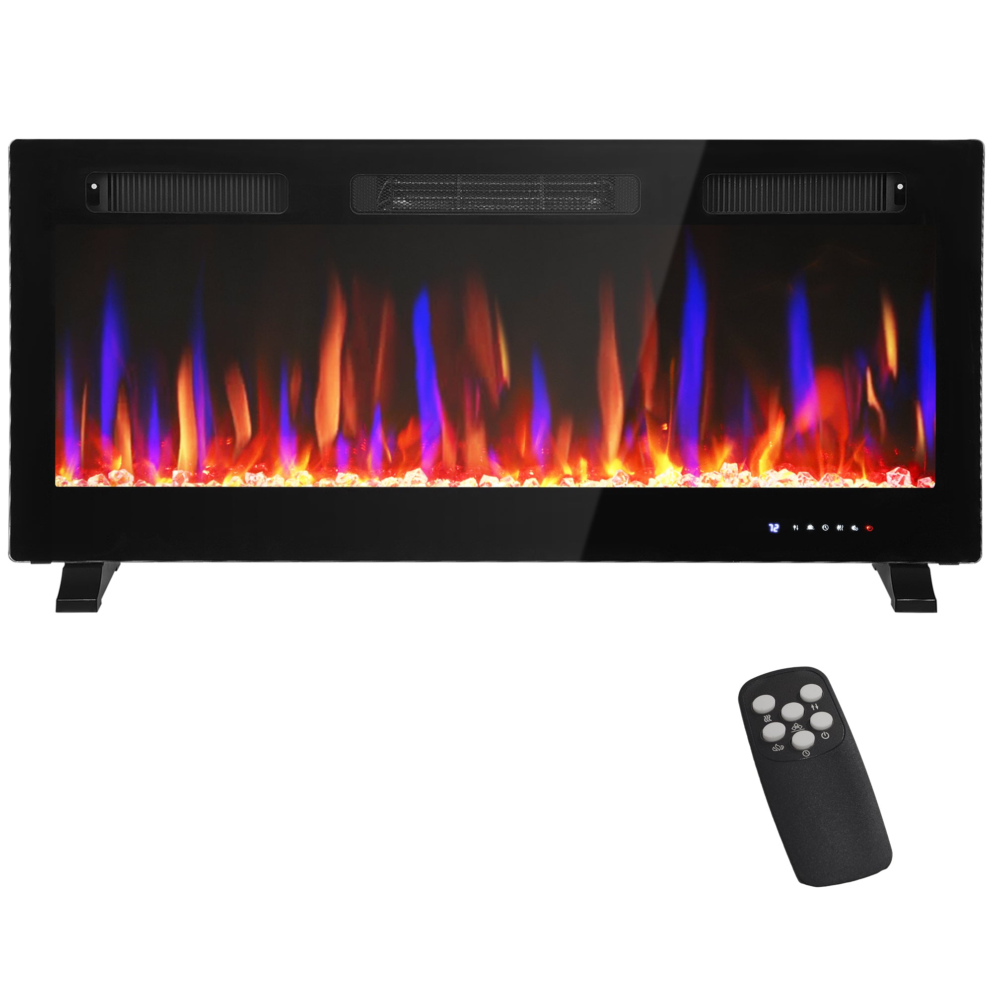 42" Thin Electric Fireplace, Freestanding, Recessed, Wall Mounted Fireplace Heater with Adjustable Flame and Thermostat, Eco Mode, Auto Switch, 12H Timer, Remote, 750/1500W