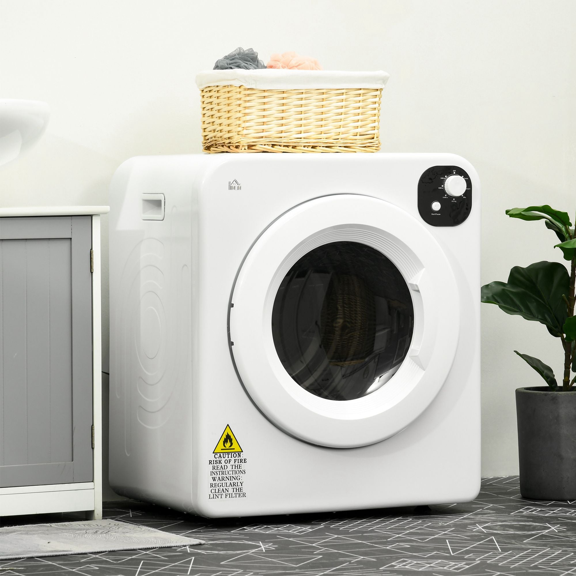 HOMCOM 6kg Vented Tumble Dryer, Freestanding, Wall Mounted, Stackable, Portable Dryer with 7 Programmers, White