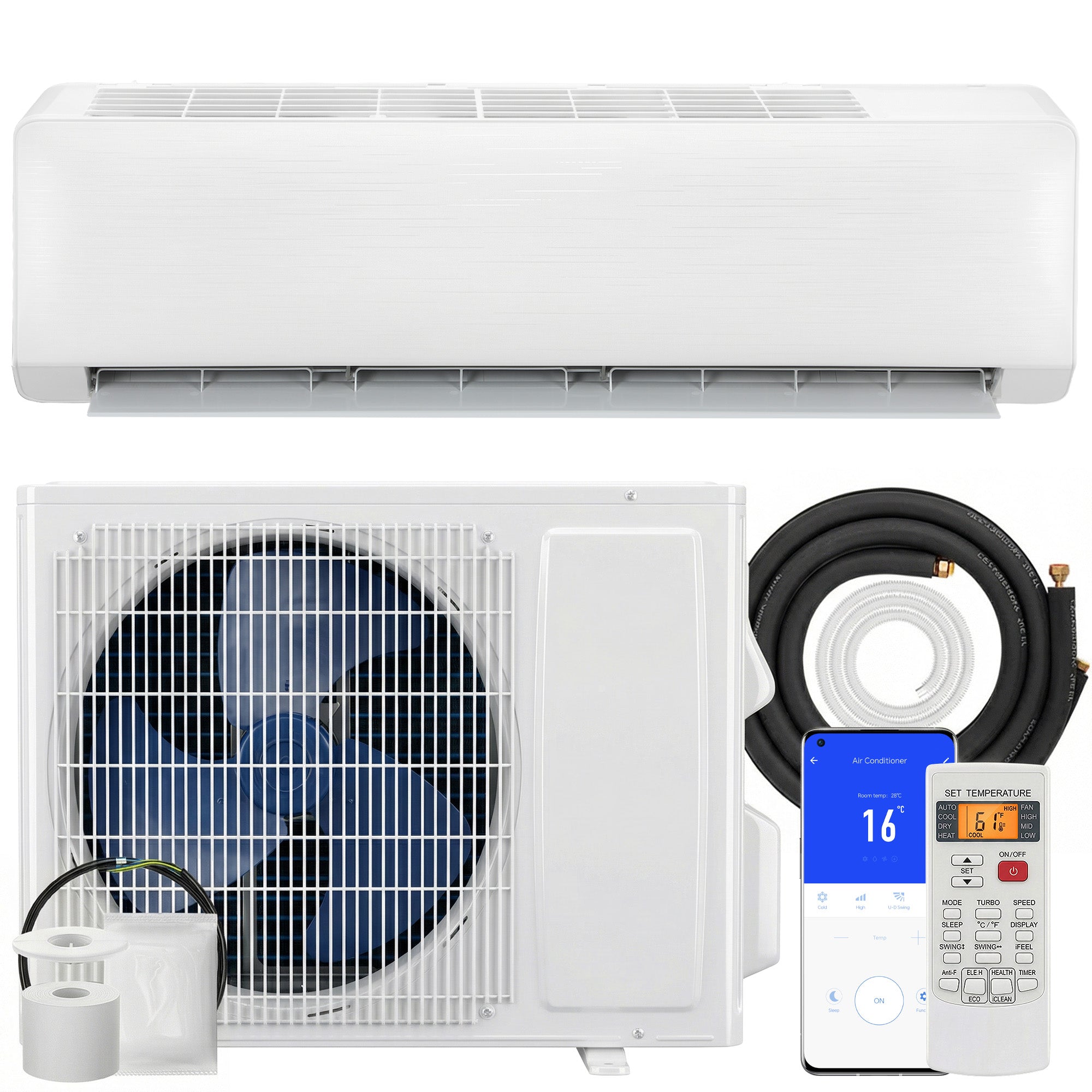 18000 BTU Mini Split Air Conditioner and Heat Pump, 22 SEER2 230V WIFI Enabled Energy Efficient Ductless Inverter AC Unit Cools up to 1250 Sq.Ft, Works with Alexa, Installation Kit