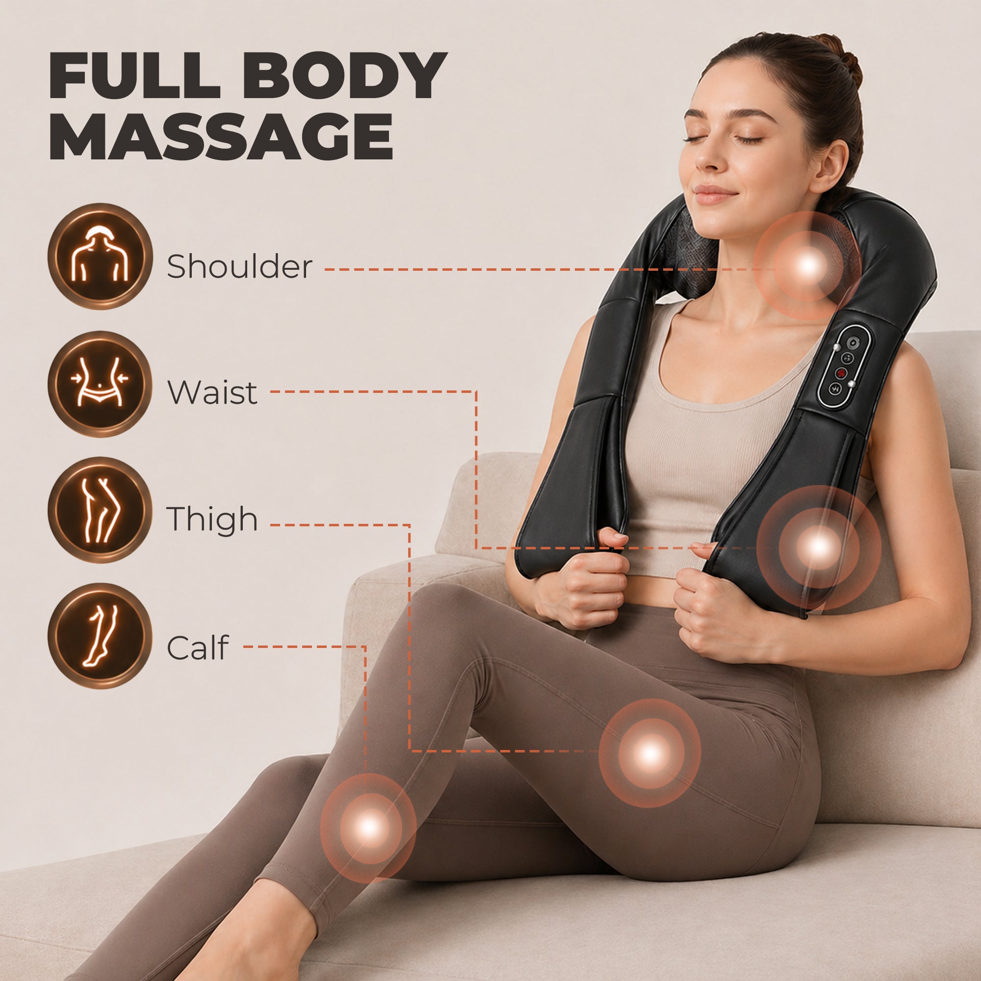 Cordless Neck Massager with Heat, Deep Tissue 4D Shiatsu Neck and Shoulder Massager for Back, Waist and Leg, for Car Home Office, Gifts for Men and Women