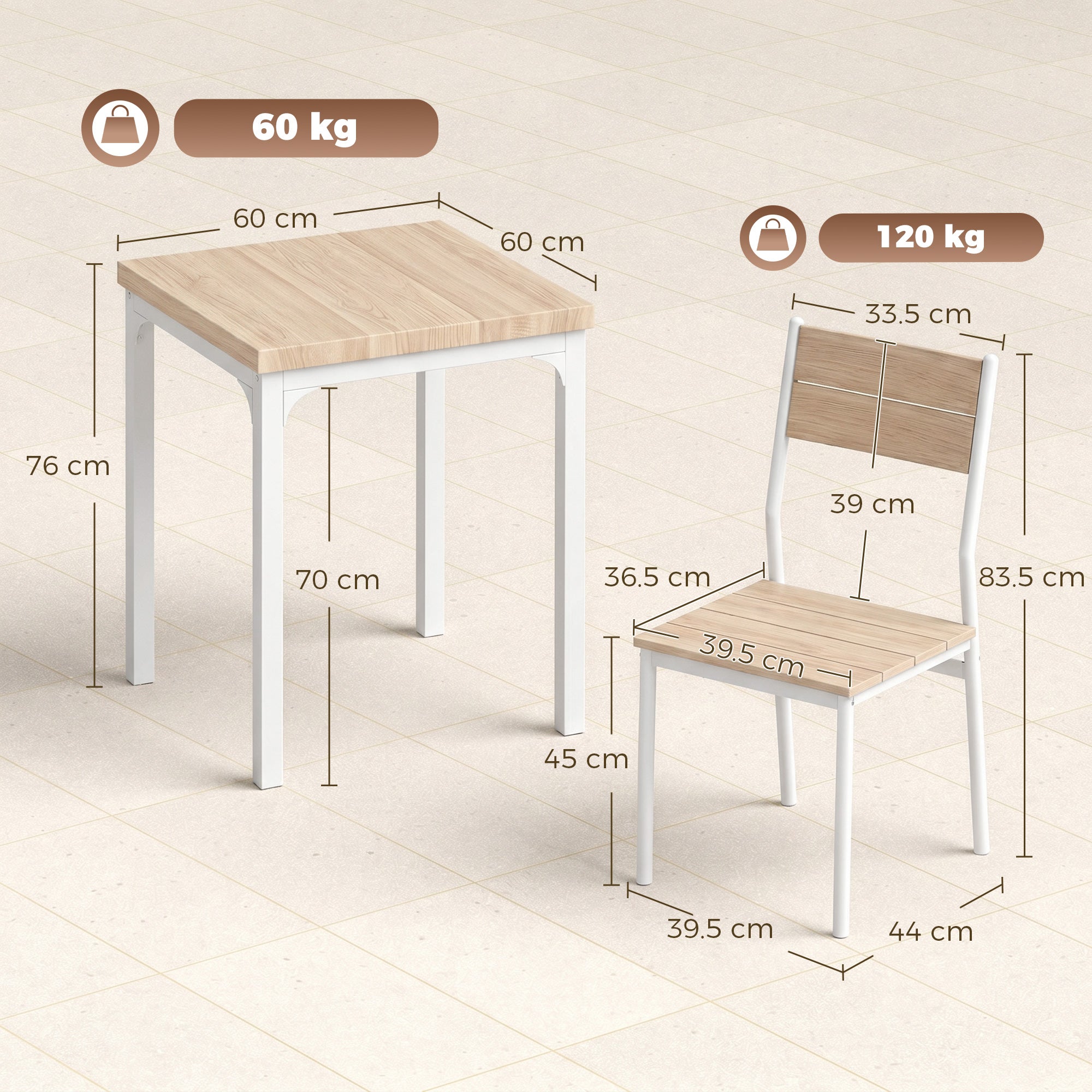 3 Pieces Modern Dining Table Set, Kitchen Table and Chairs for 2, Space Saving Design, Breakfast Nook Table Set with Steel Legs for Kitchen, Small Space, Oak Wood Effect